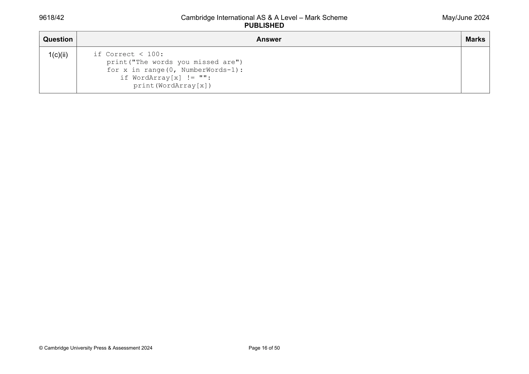 Mark scheme, page 16 of 50