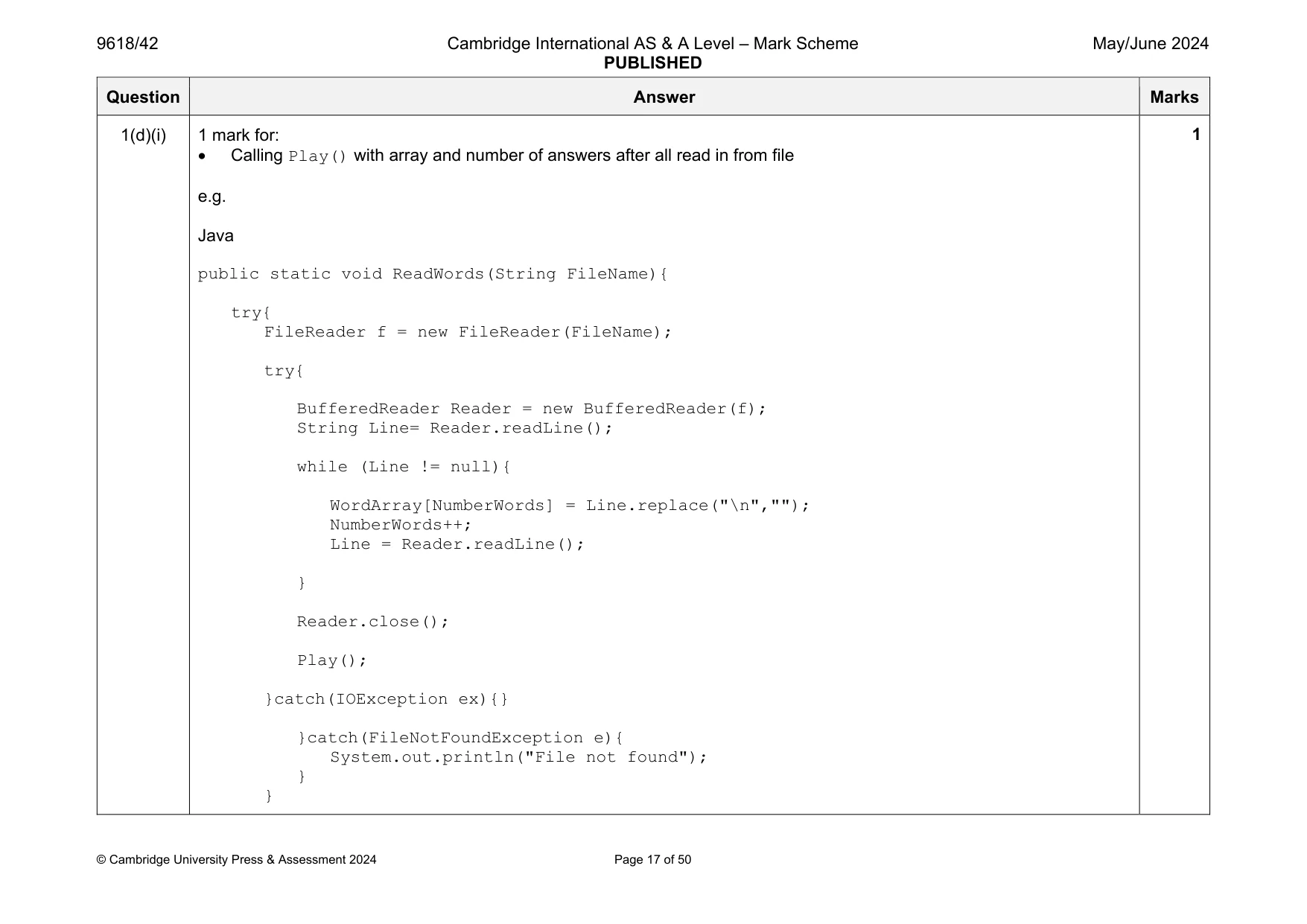 Mark scheme, page 17 of 50