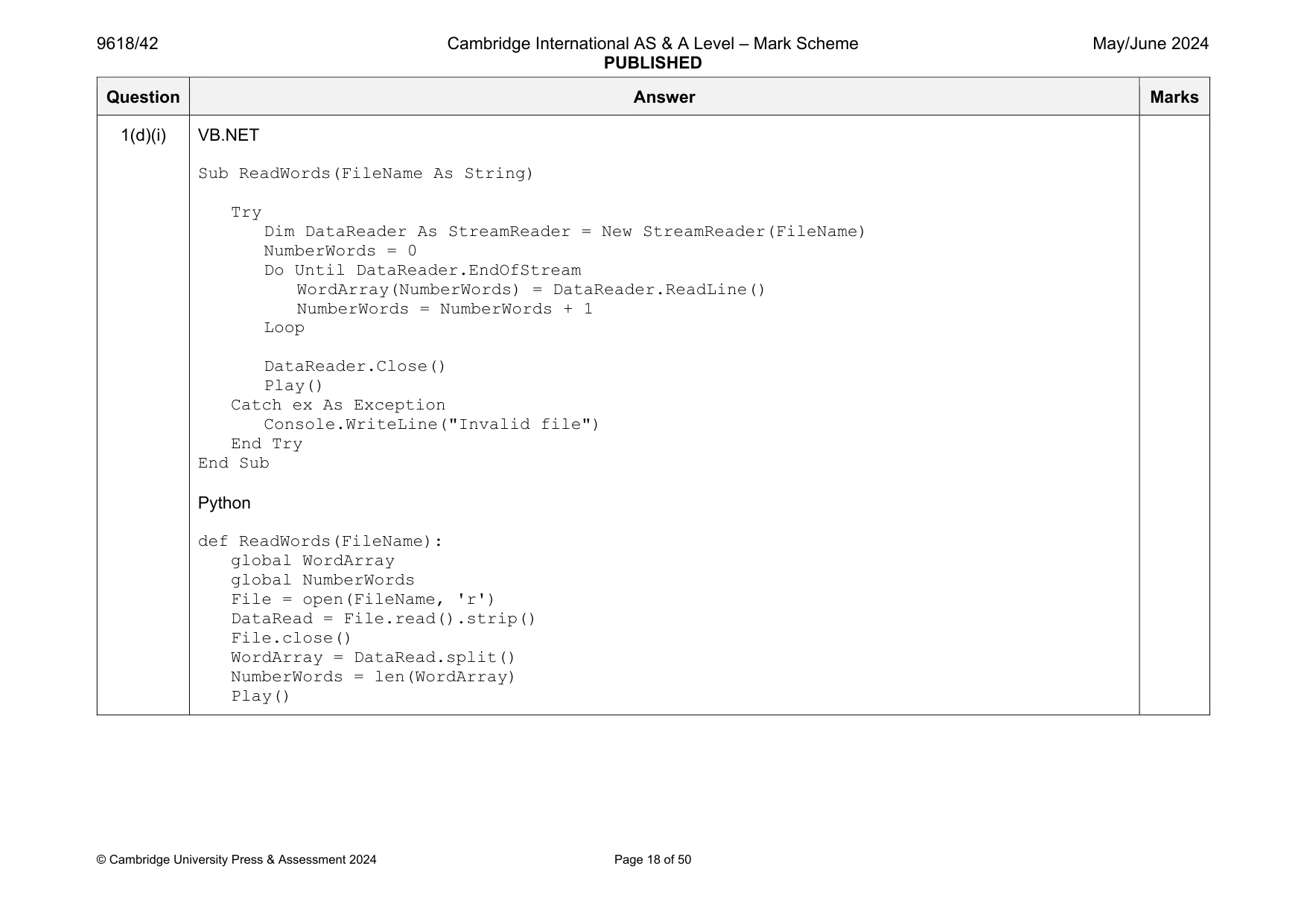 Mark scheme, page 18 of 50