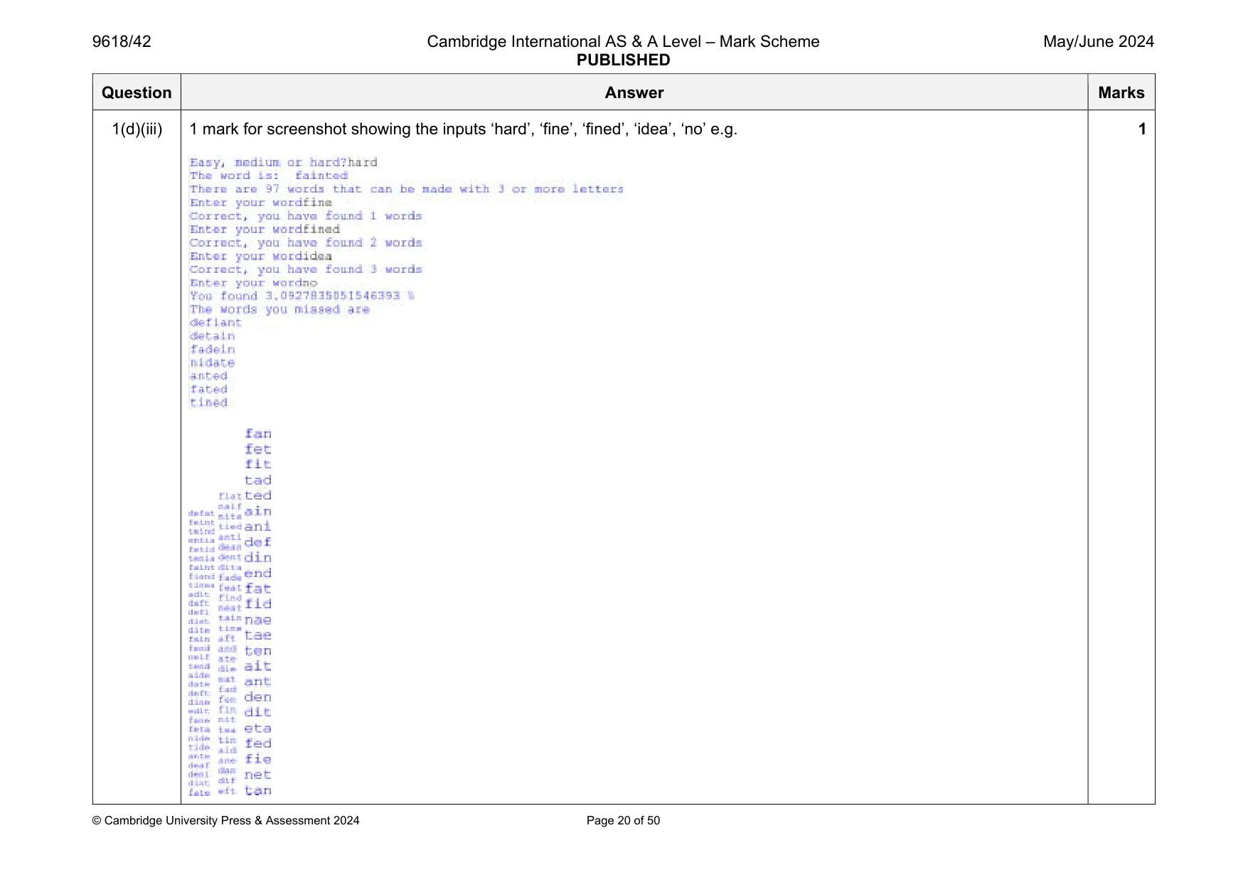 Mark scheme, page 20 of 50