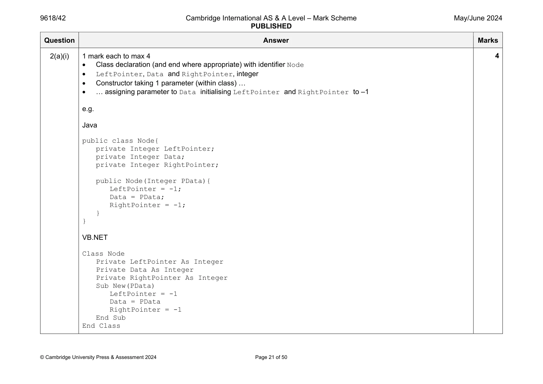 Mark scheme, page 21 of 50