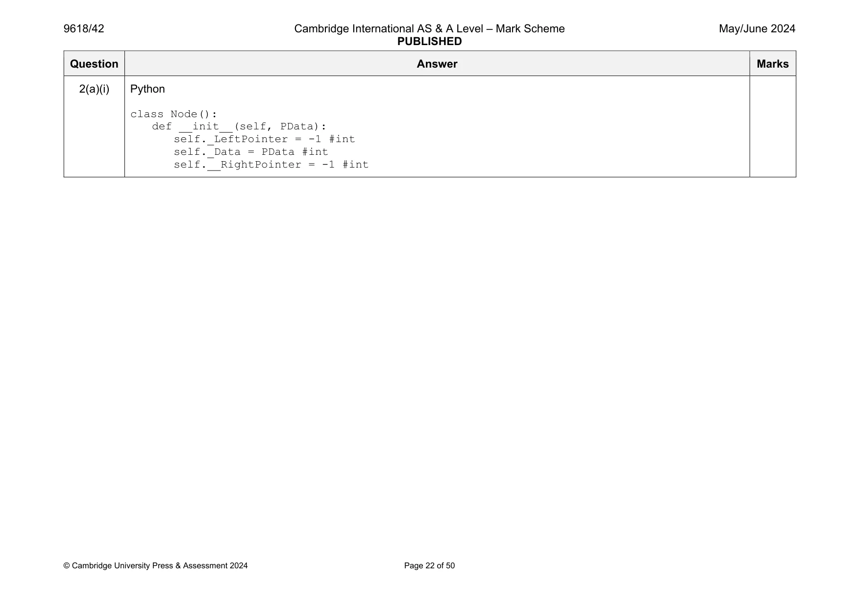 Mark scheme, page 22 of 50