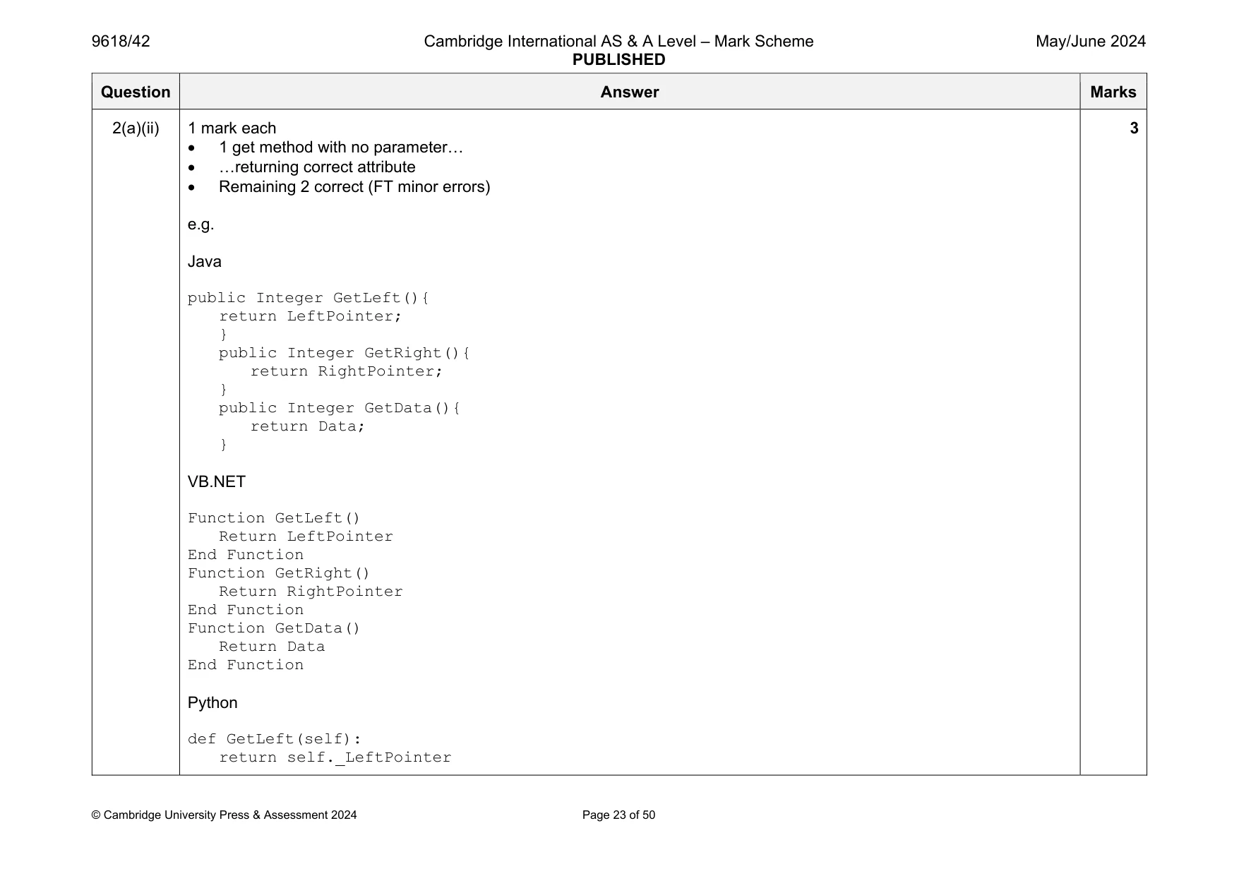 Mark scheme, page 23 of 50