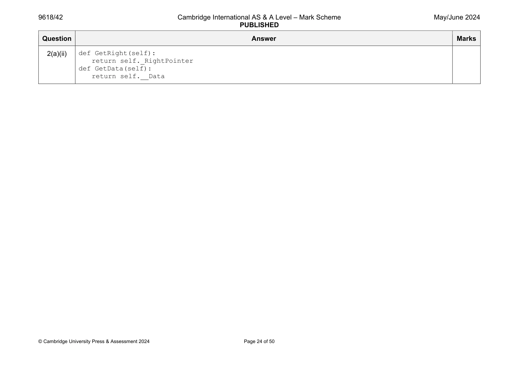 Mark scheme, page 24 of 50