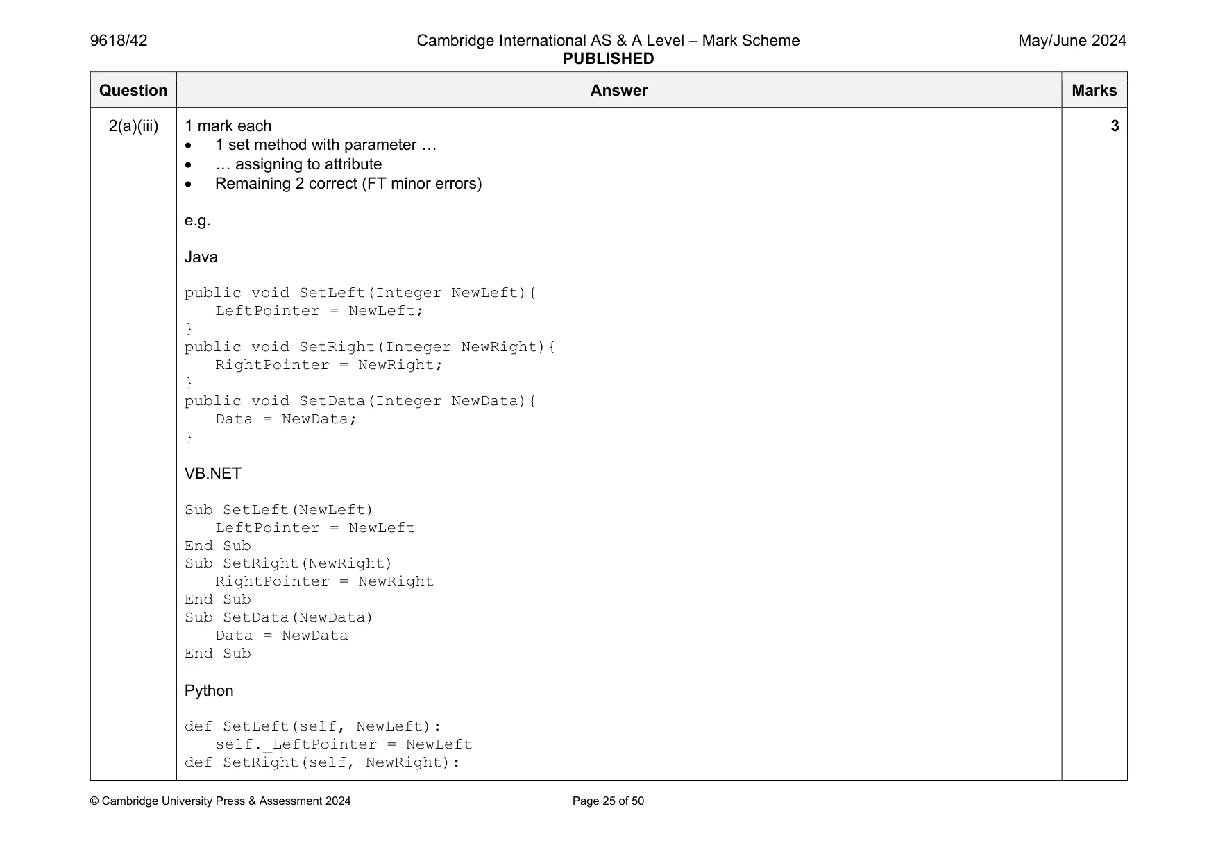 Mark scheme, page 25 of 50