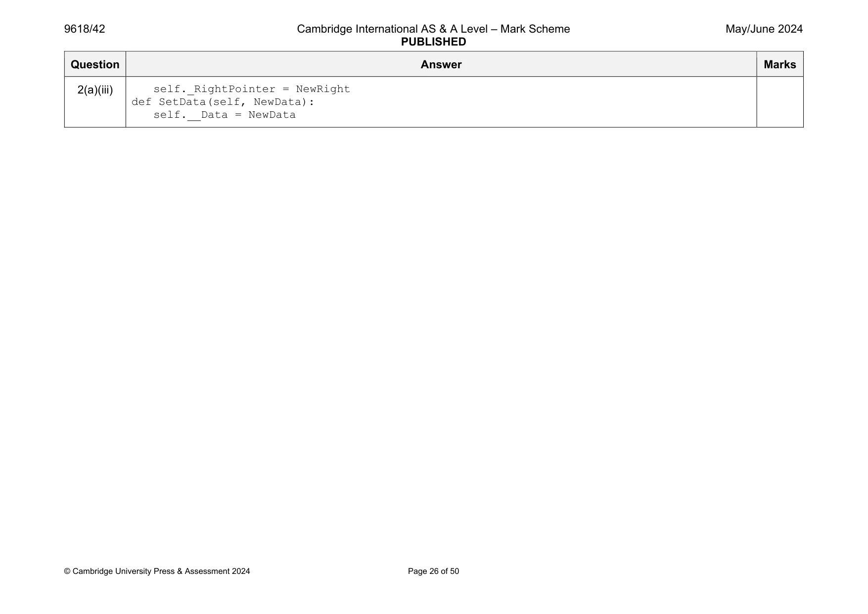 Mark scheme, page 26 of 50
