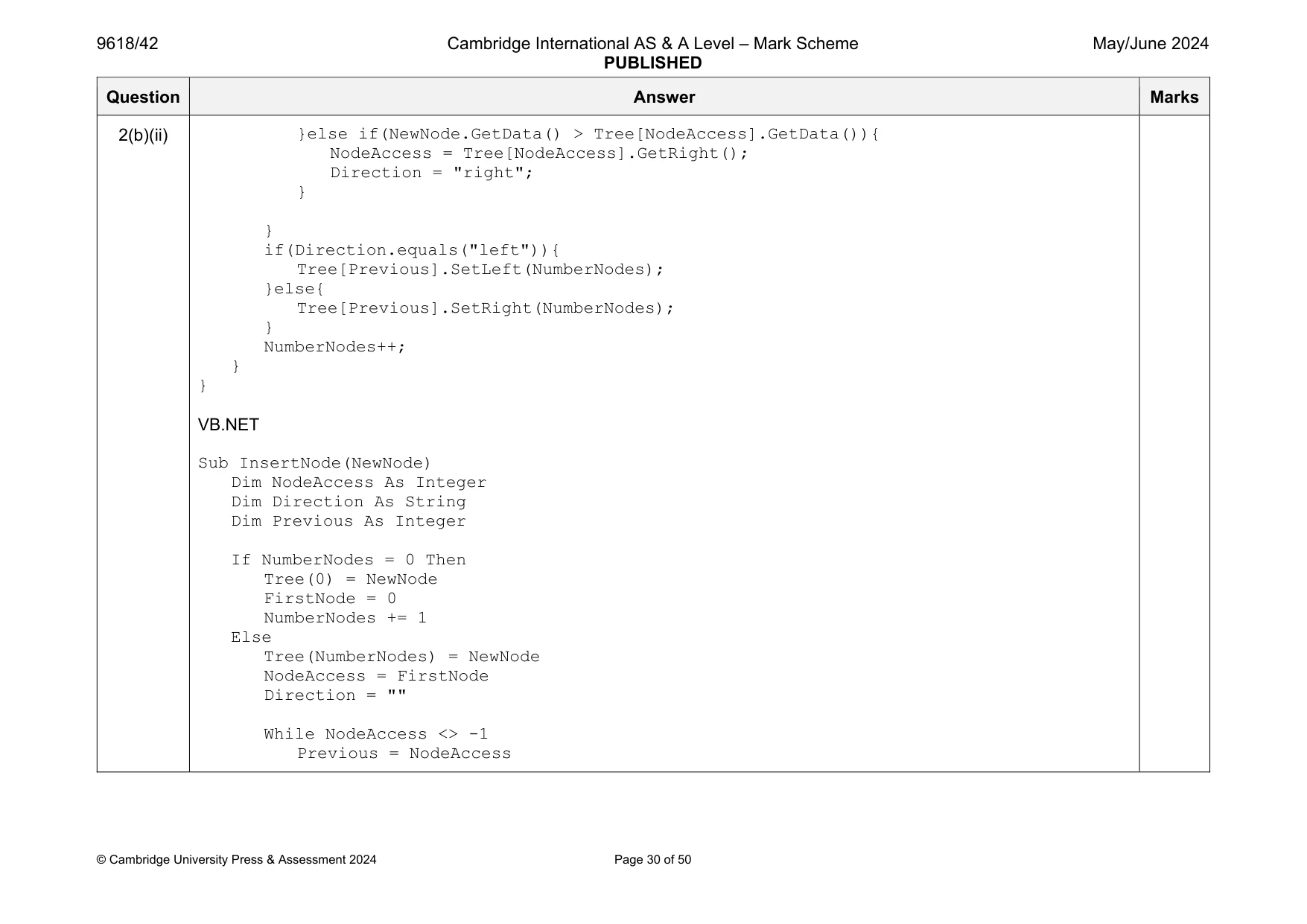 Mark scheme, page 30 of 50