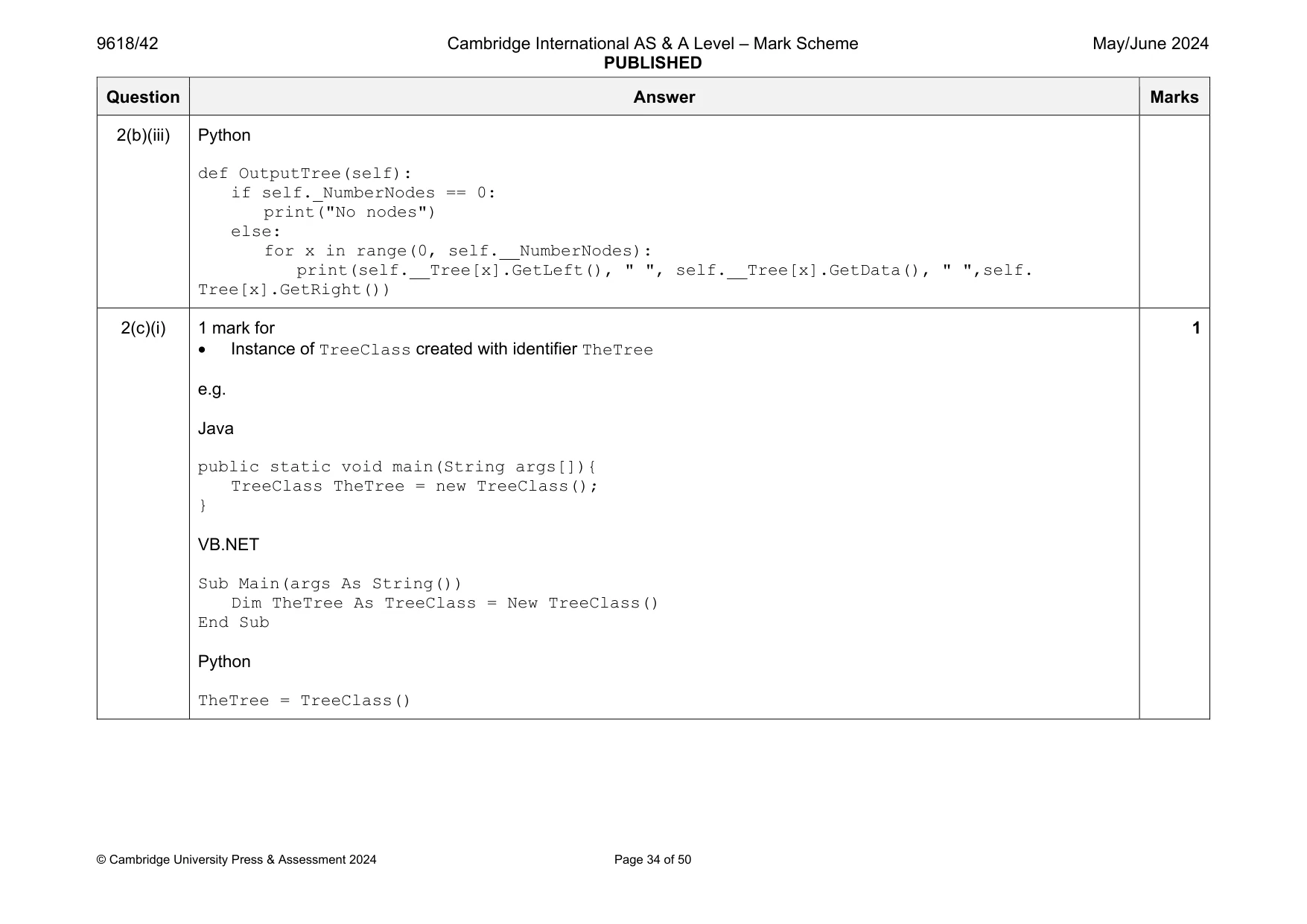 Mark scheme, page 34 of 50