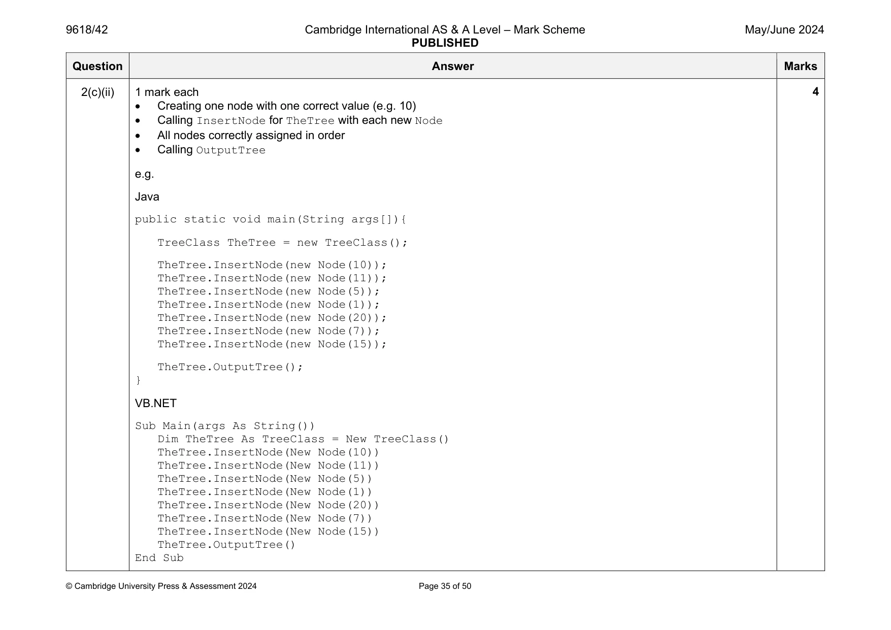 Mark scheme, page 35 of 50