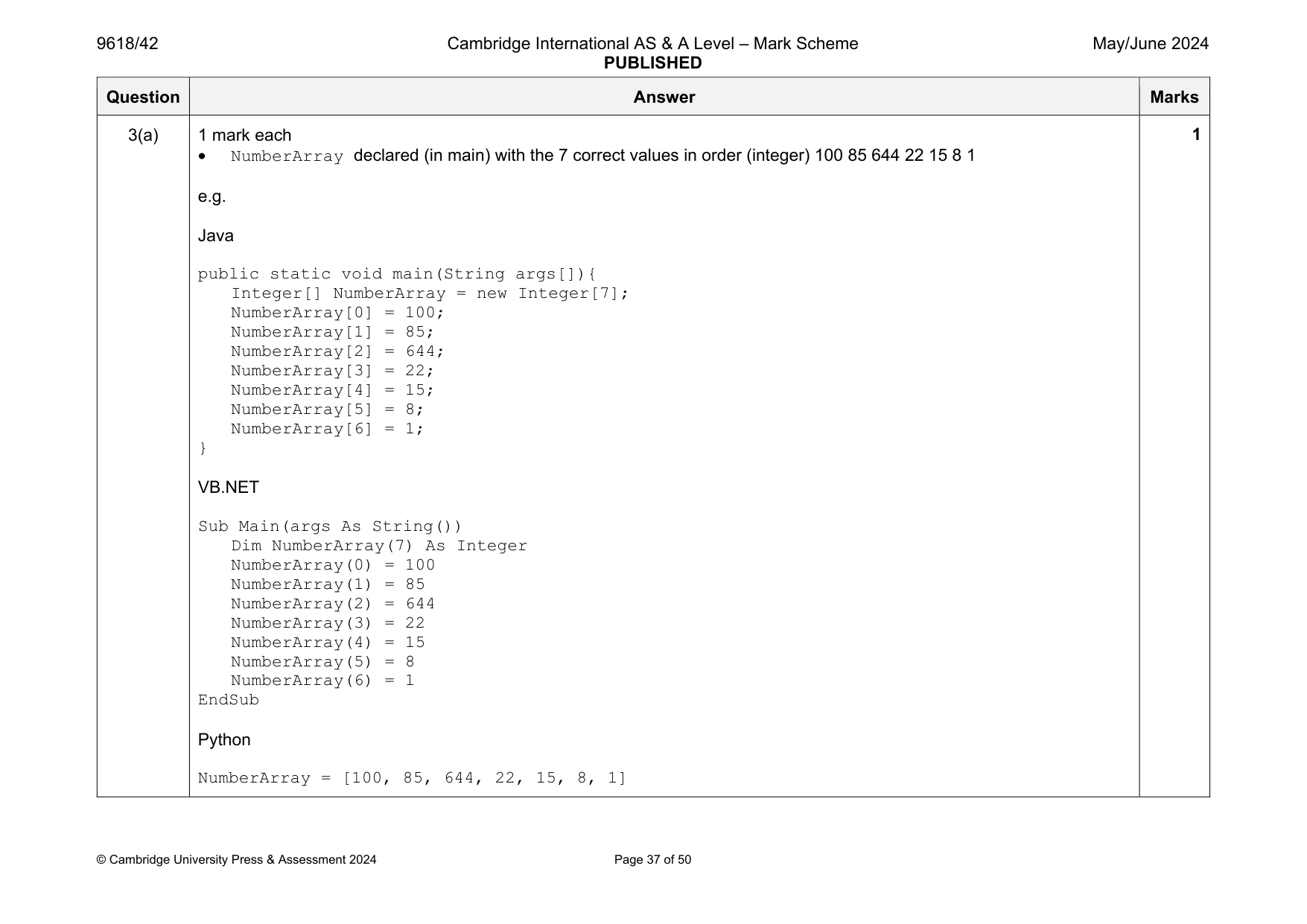 Mark scheme, page 37 of 50