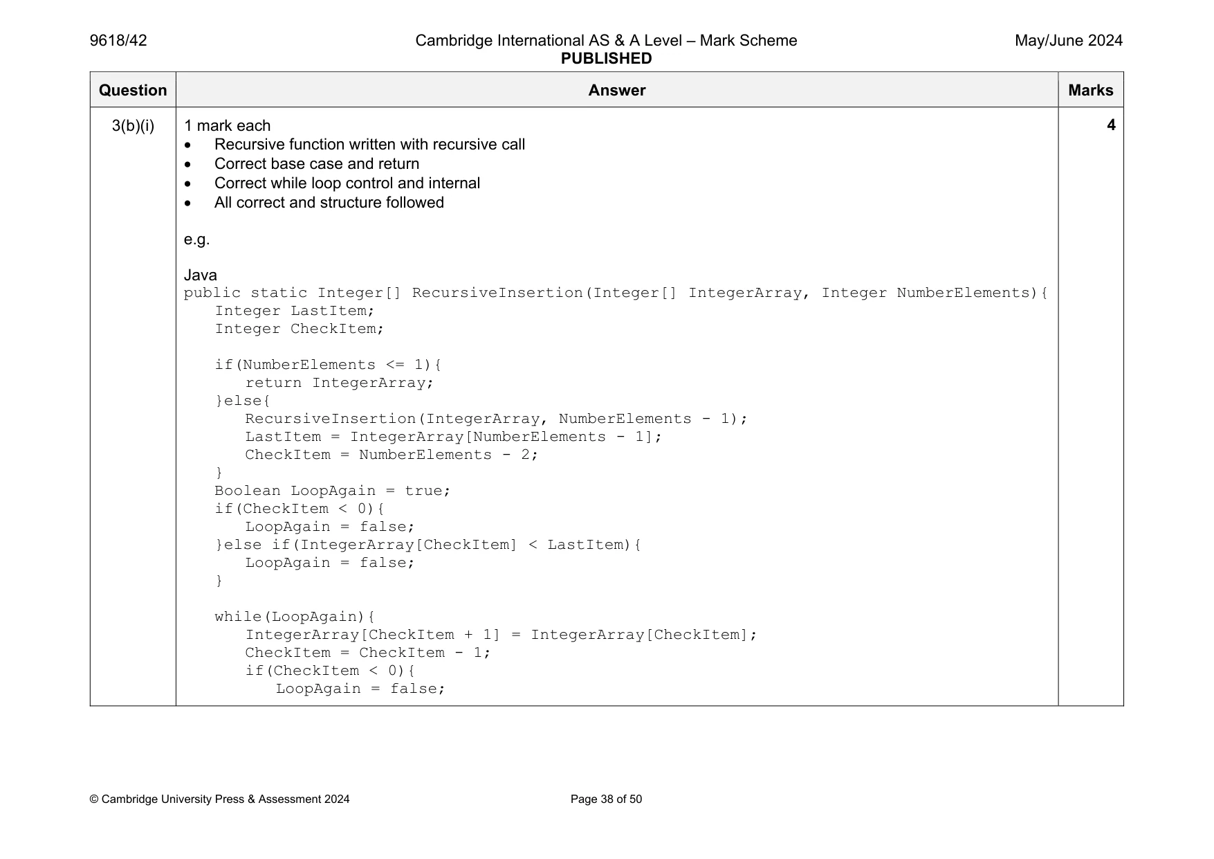 Mark scheme, page 38 of 50