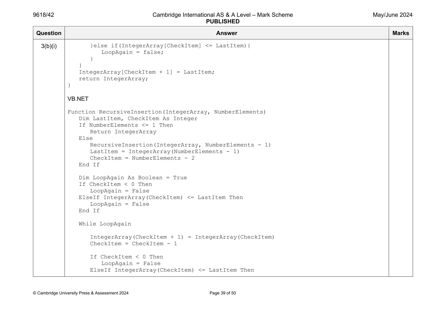 Mark scheme, page 39 of 50