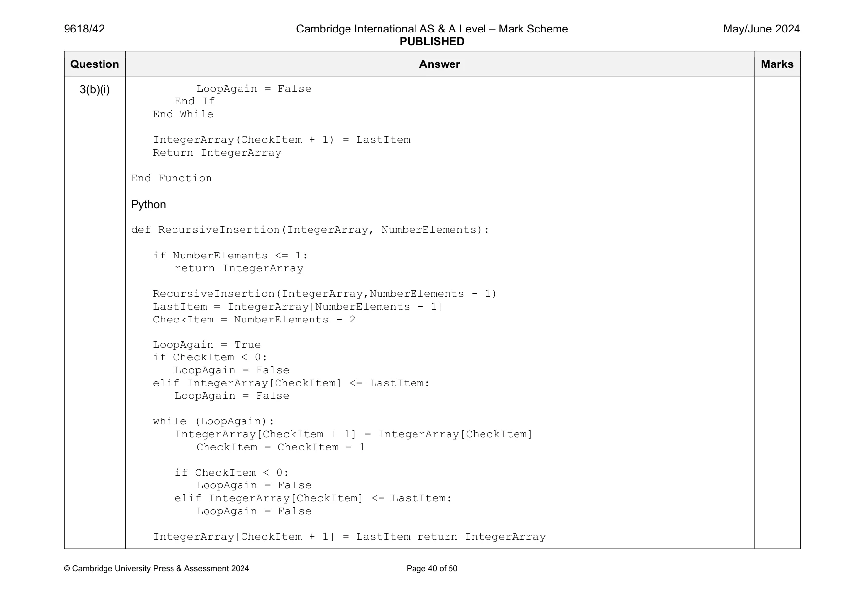 Mark scheme, page 40 of 50