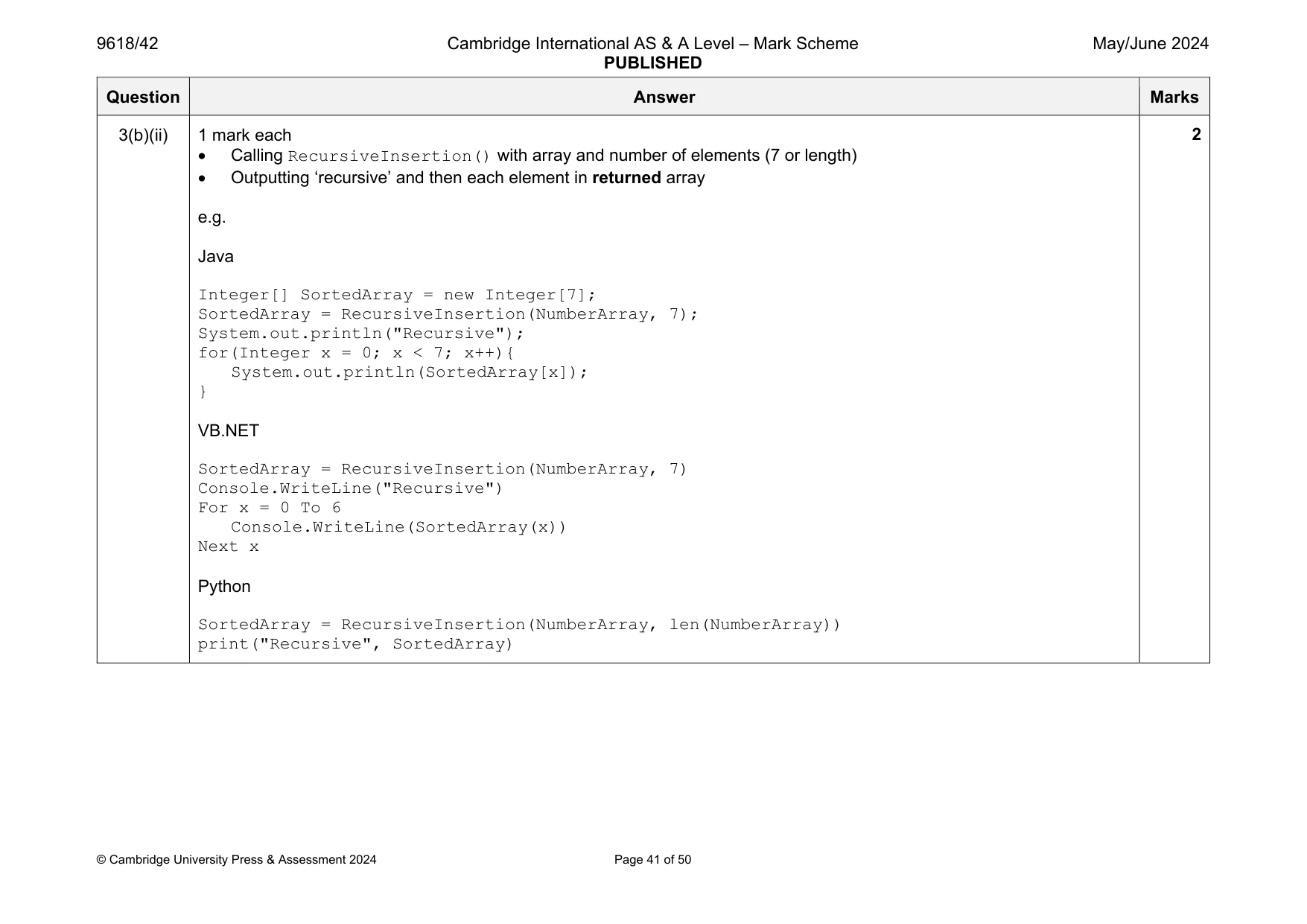 Mark scheme, page 41 of 50