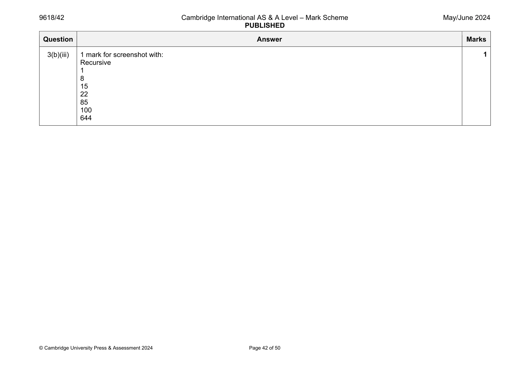 Mark scheme, page 42 of 50