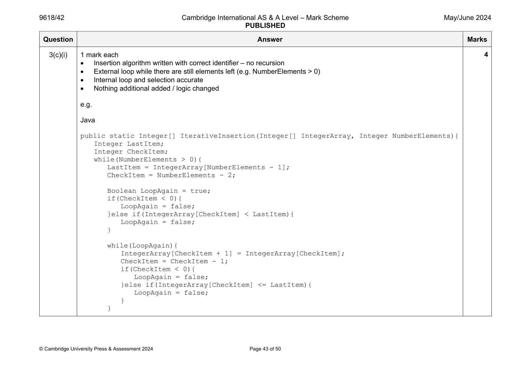 Mark scheme, page 43 of 50