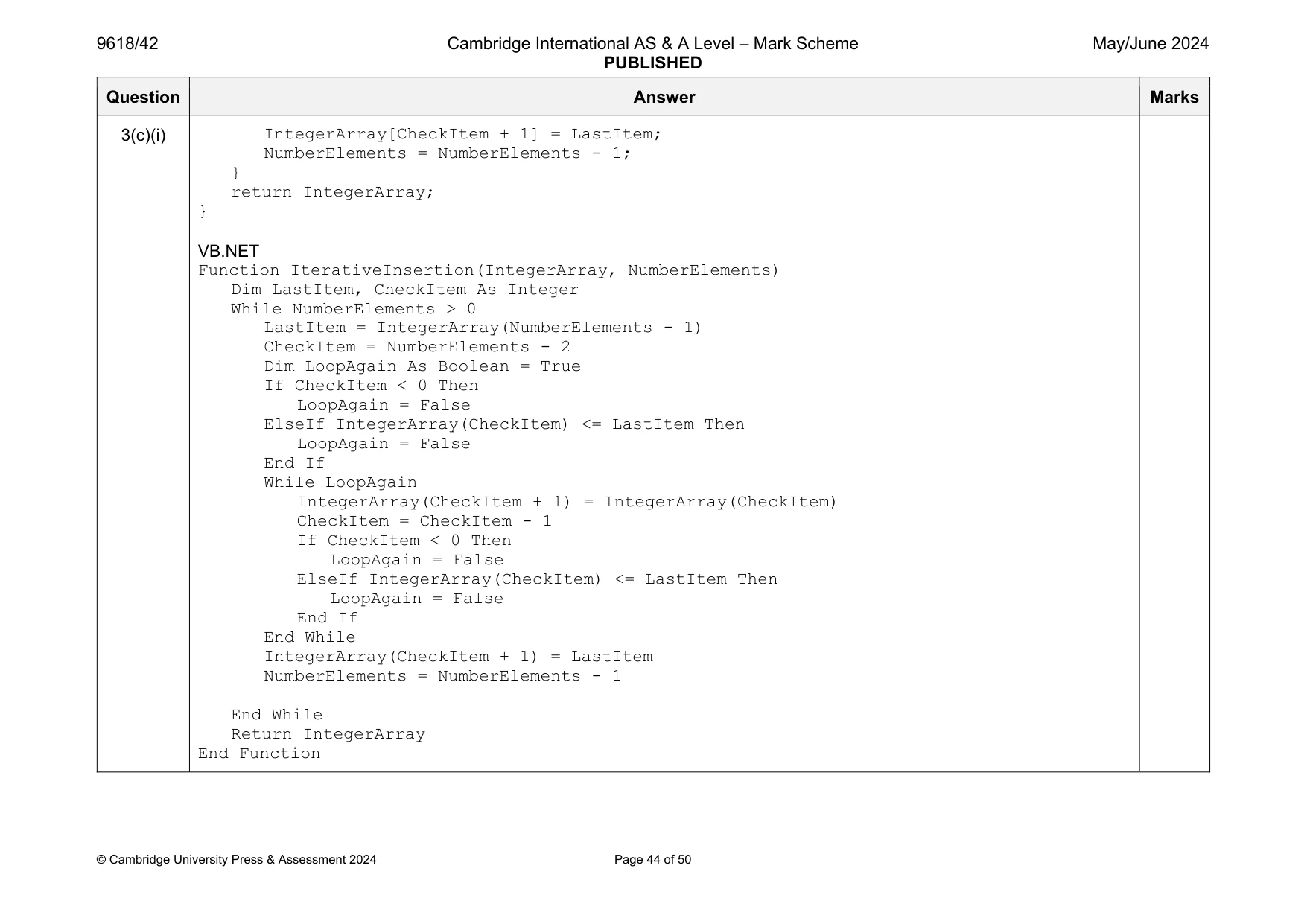 Mark scheme, page 44 of 50