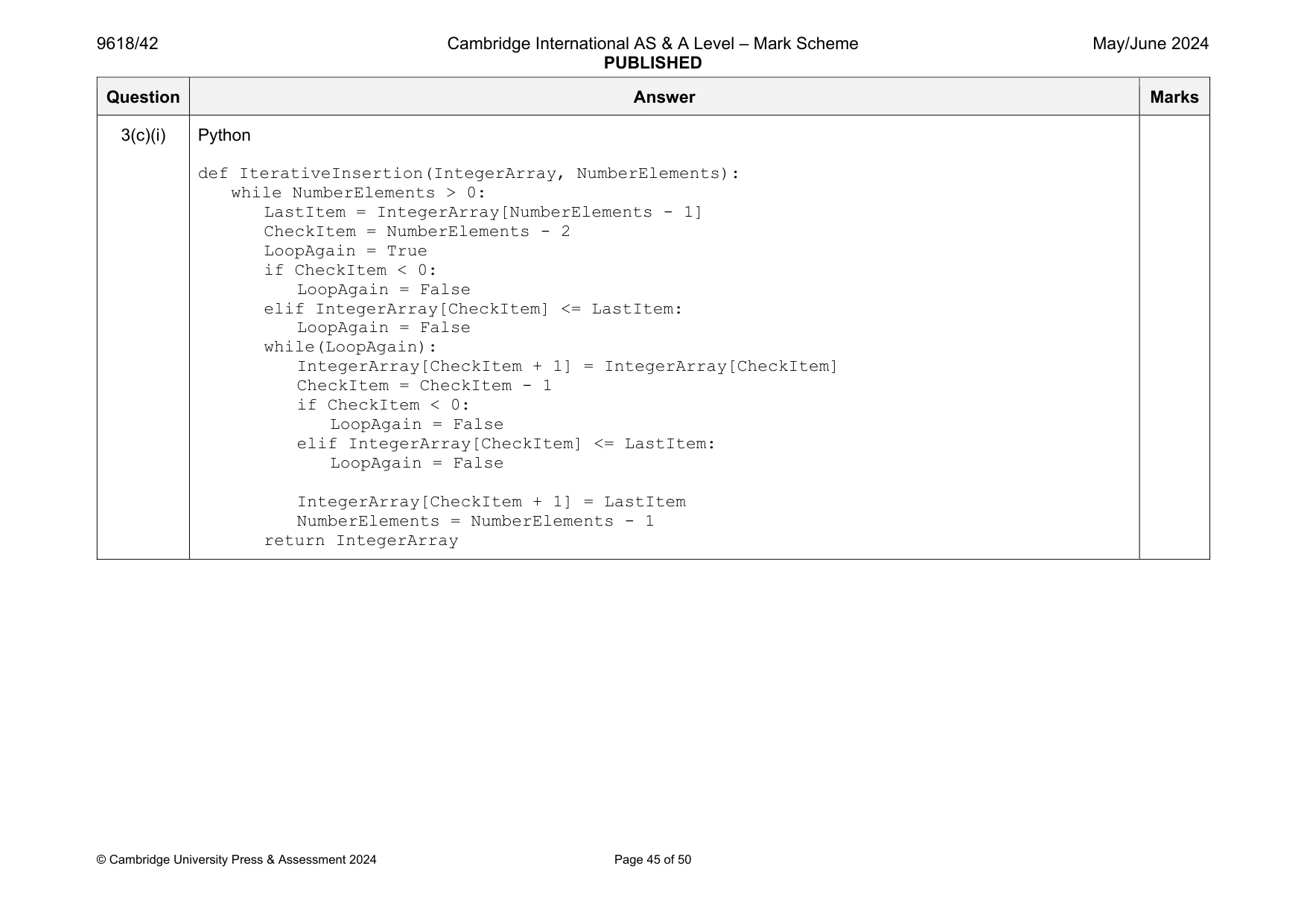 Mark scheme, page 45 of 50