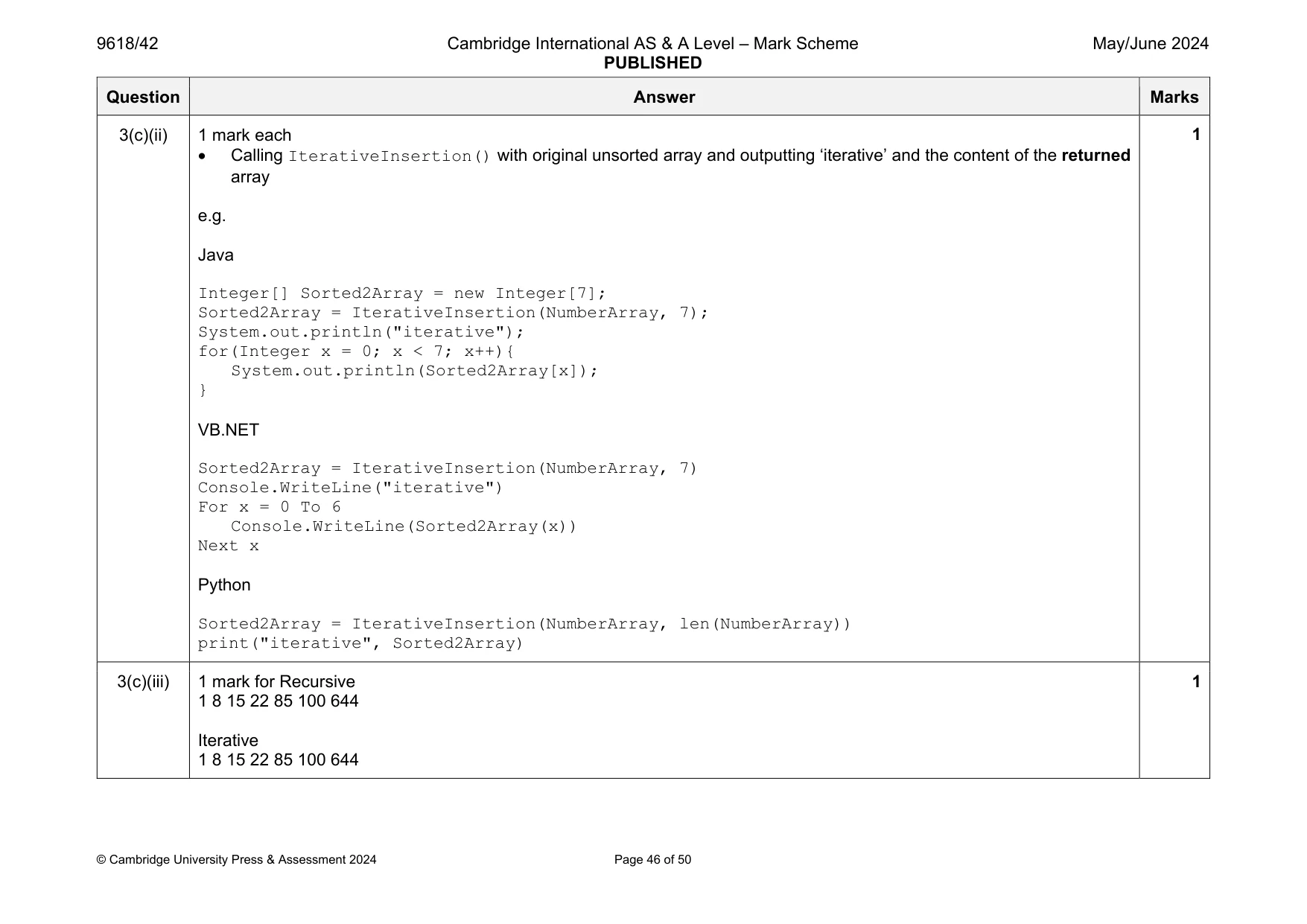 Mark scheme, page 46 of 50