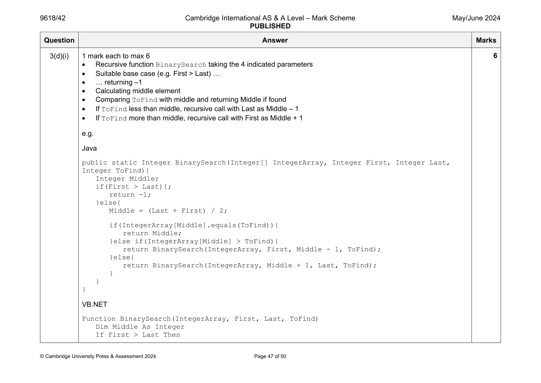 Mark scheme, page 47 of 50