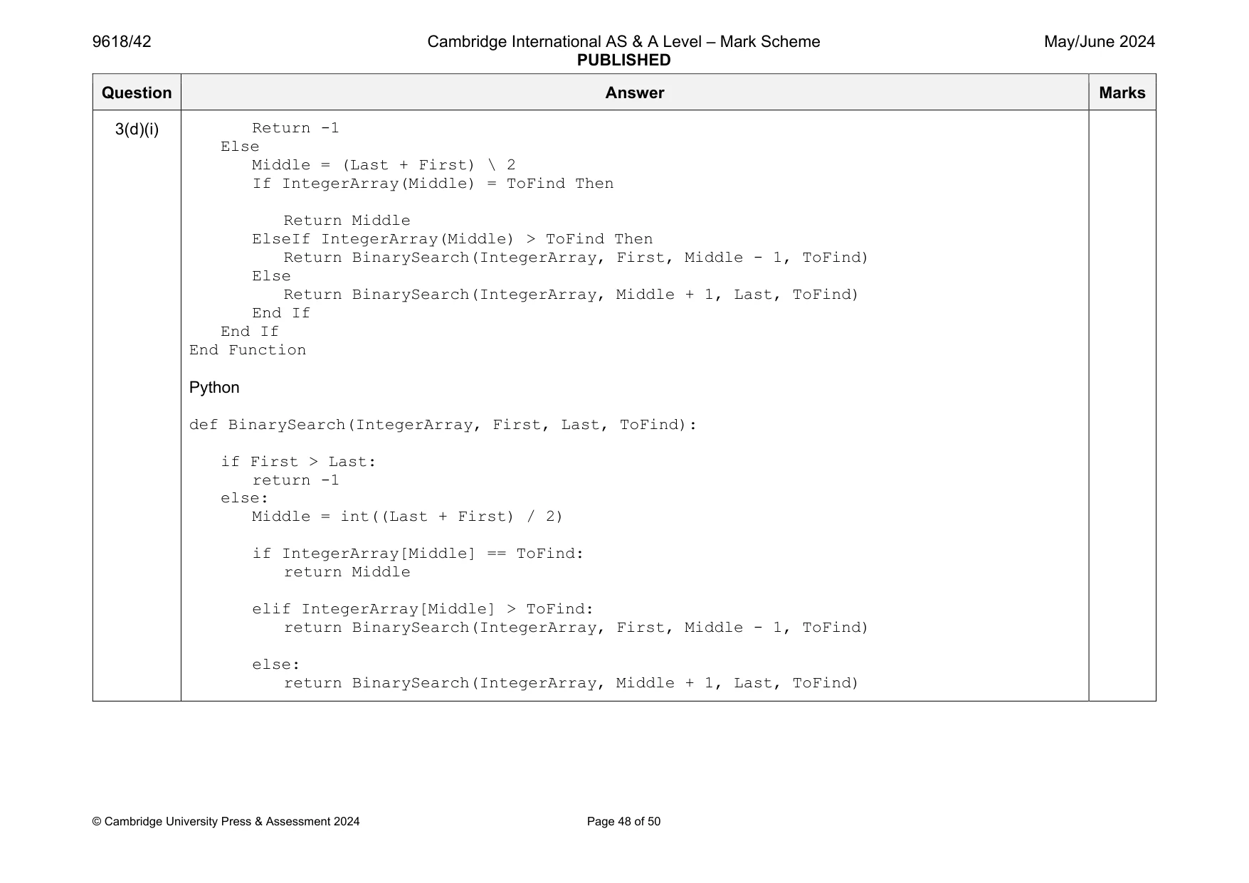 Mark scheme, page 48 of 50