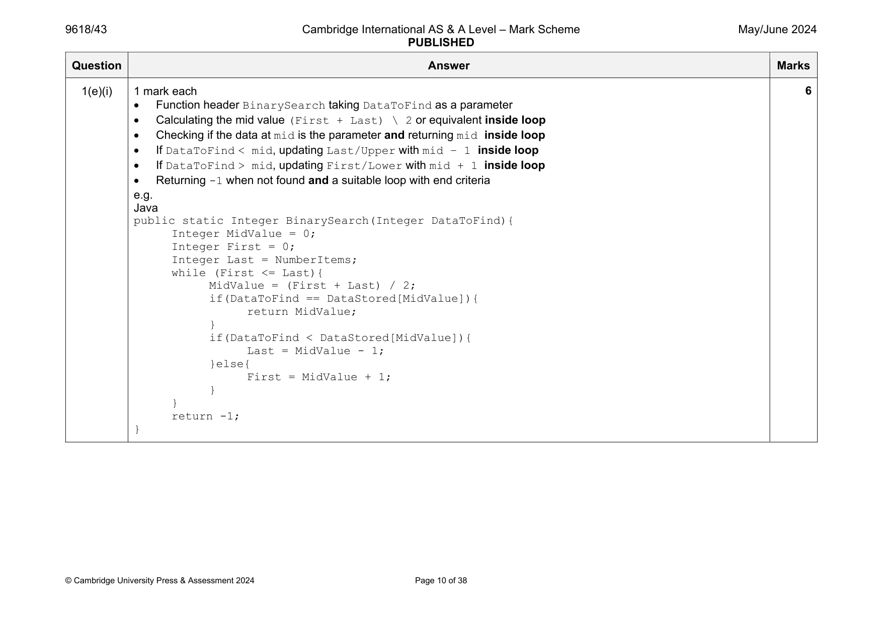 Mark scheme, page 10 of 38