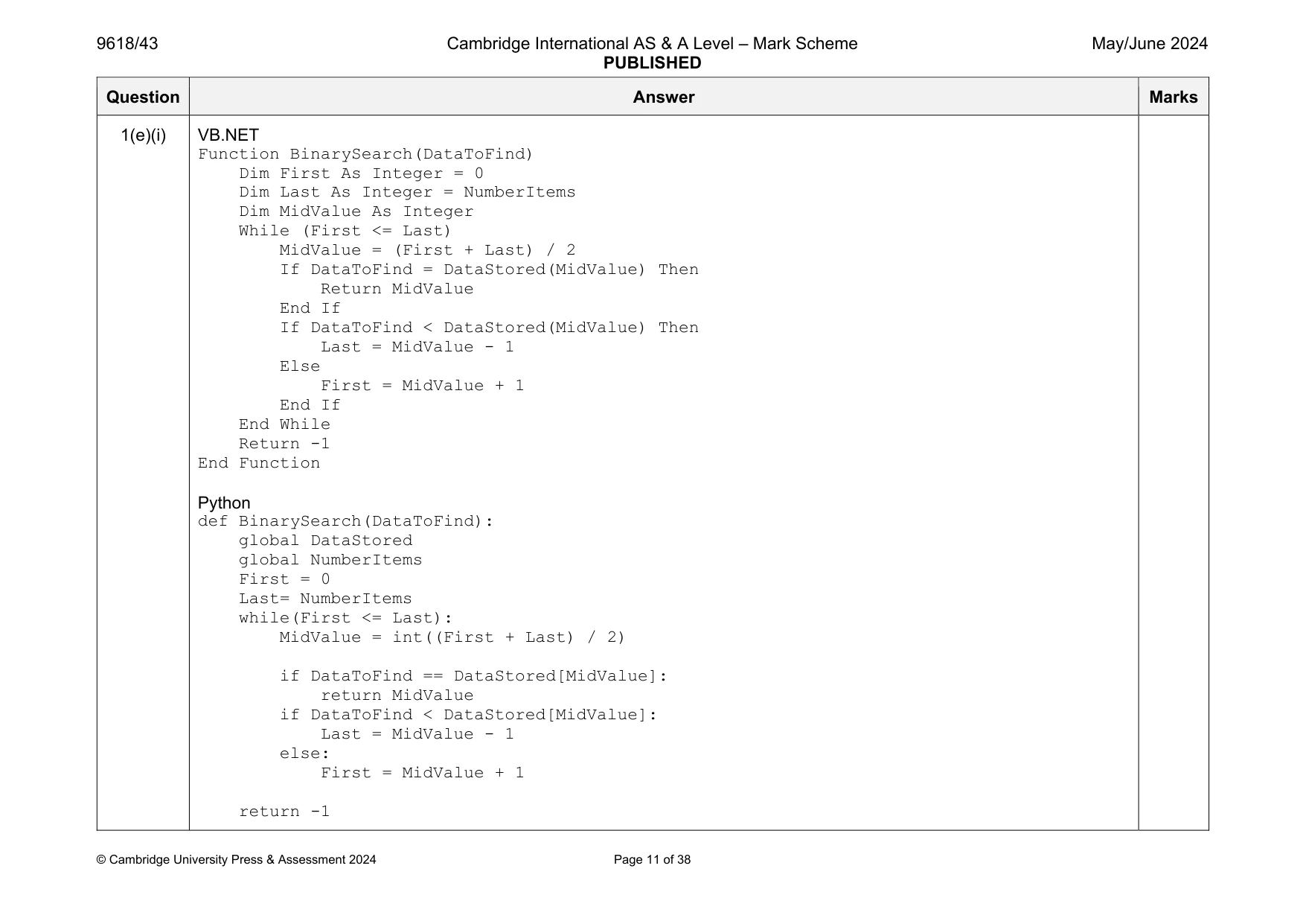 Mark scheme, page 11 of 38