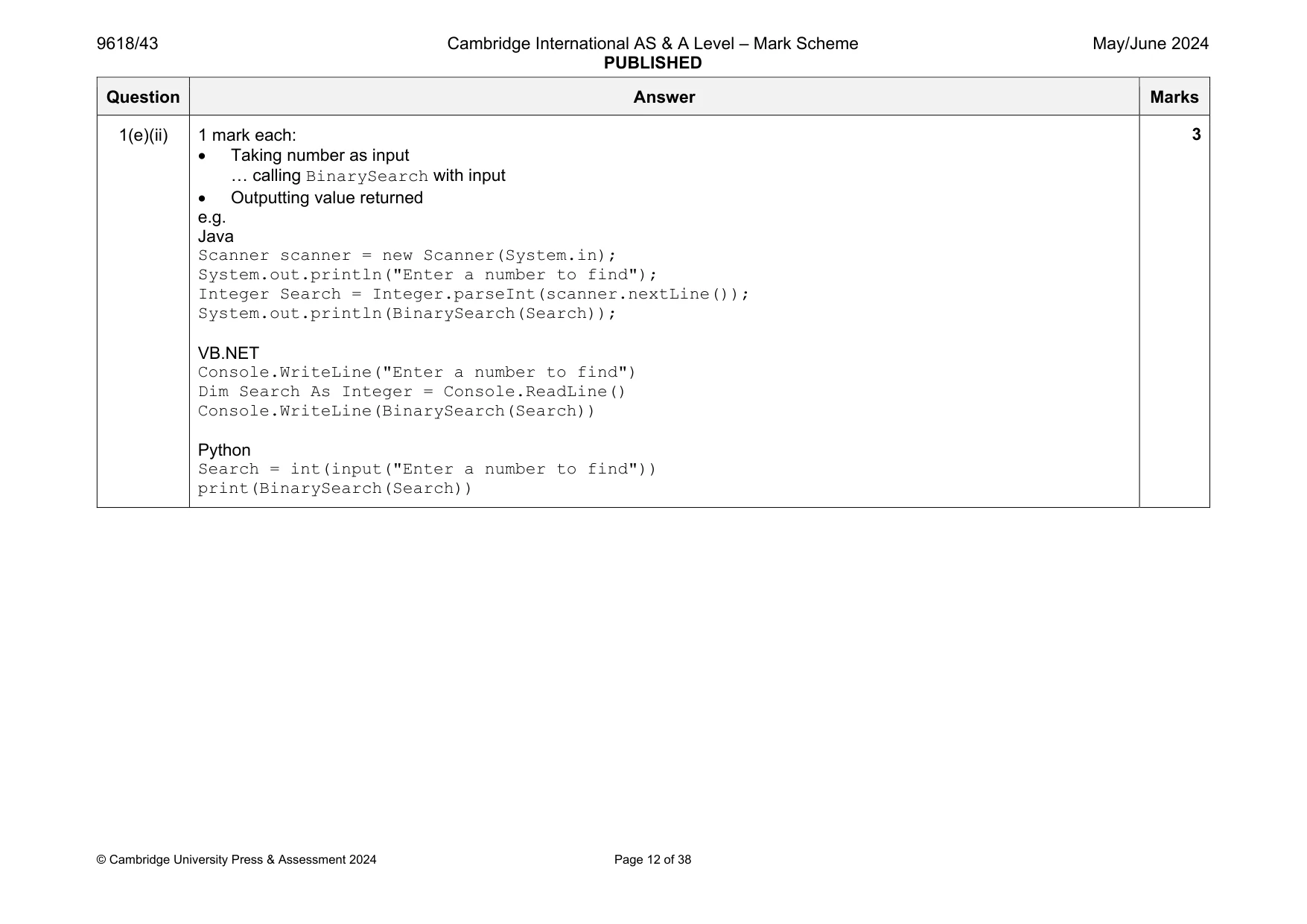 Mark scheme, page 12 of 38