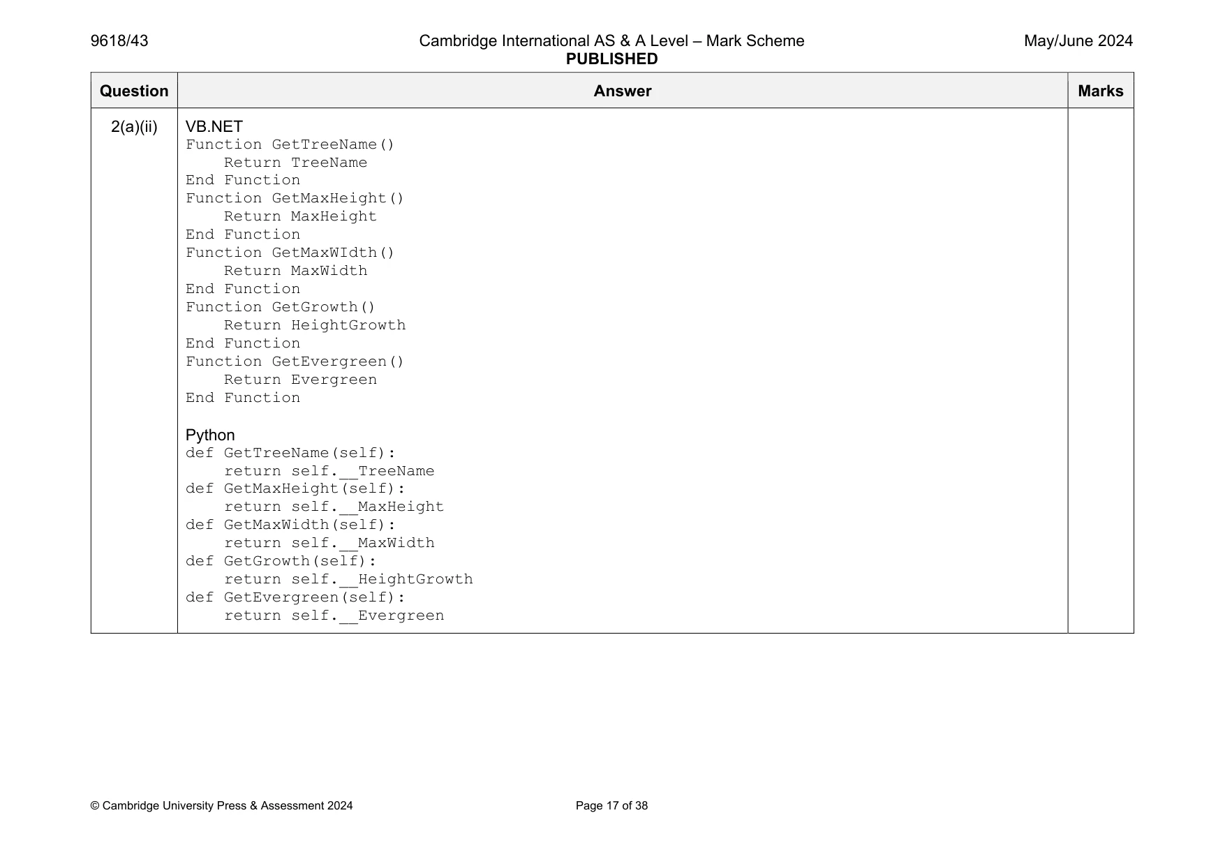 Mark scheme, page 17 of 38