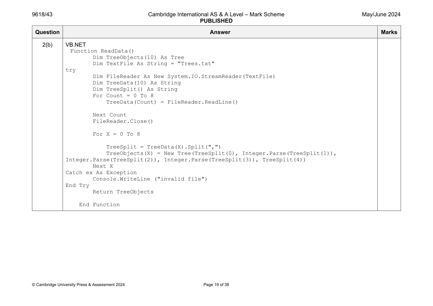Mark scheme, page 19 of 38