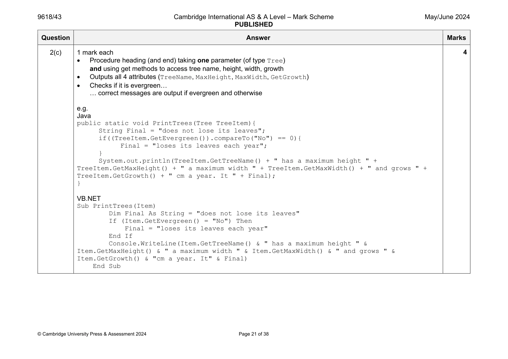 Mark scheme, page 21 of 38