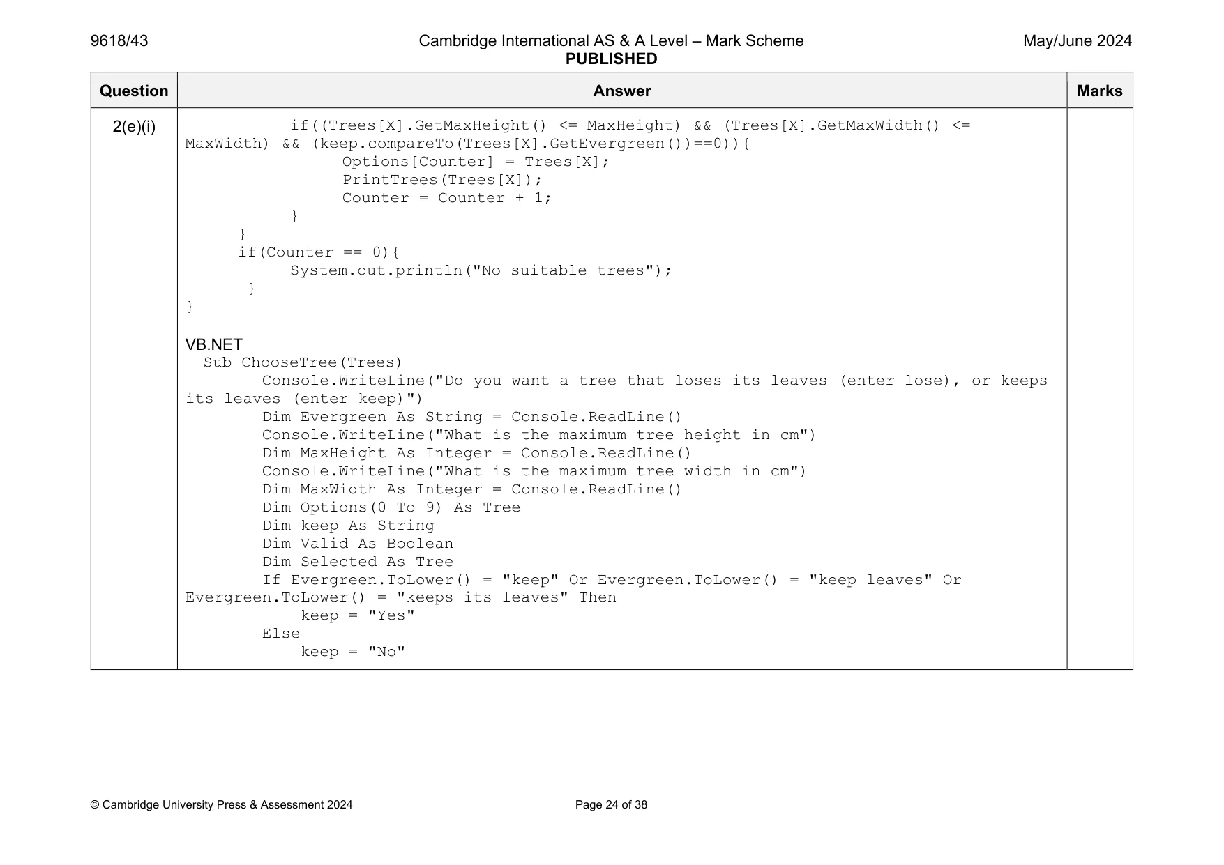 Mark scheme, page 24 of 38