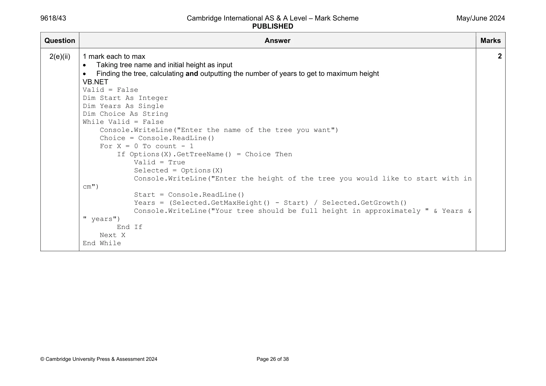 Mark scheme, page 26 of 38