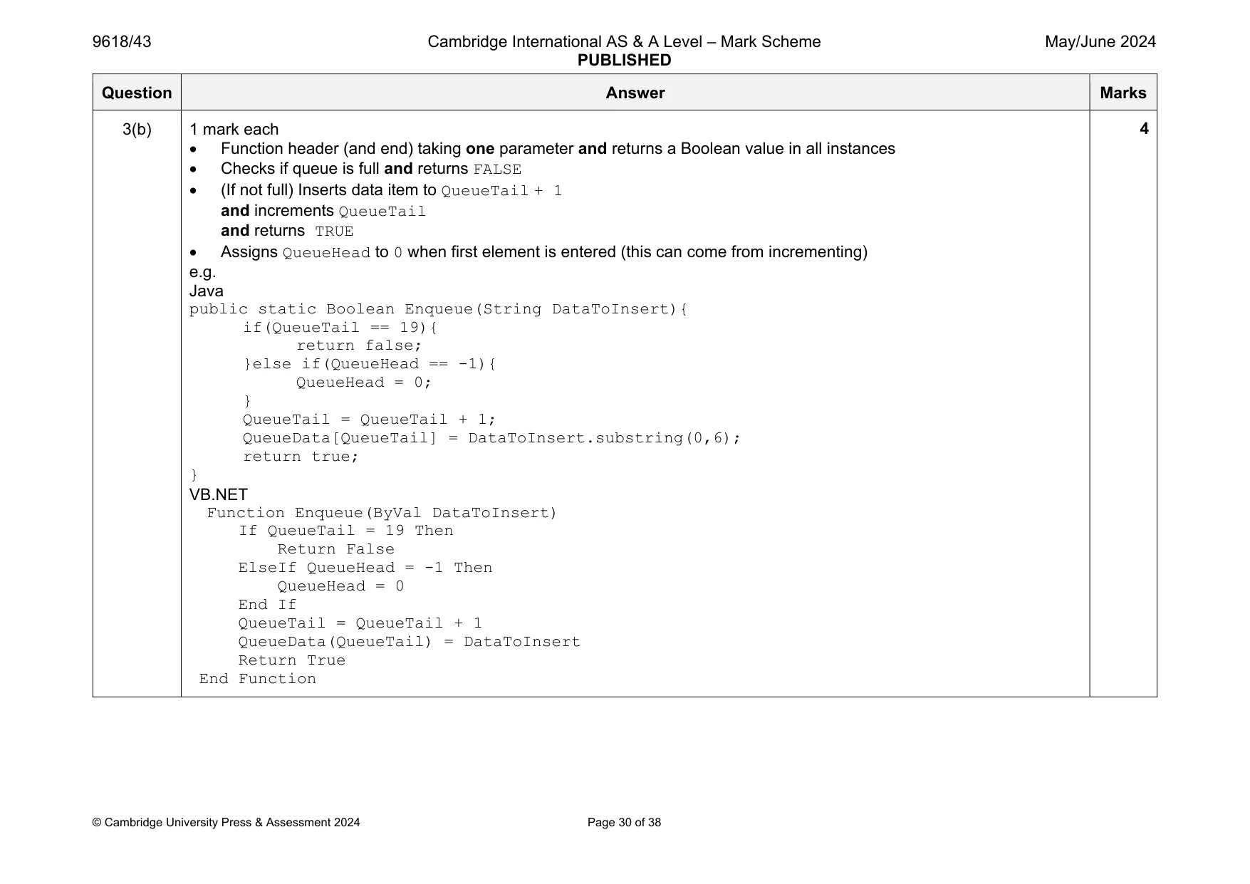 Mark scheme, page 30 of 38