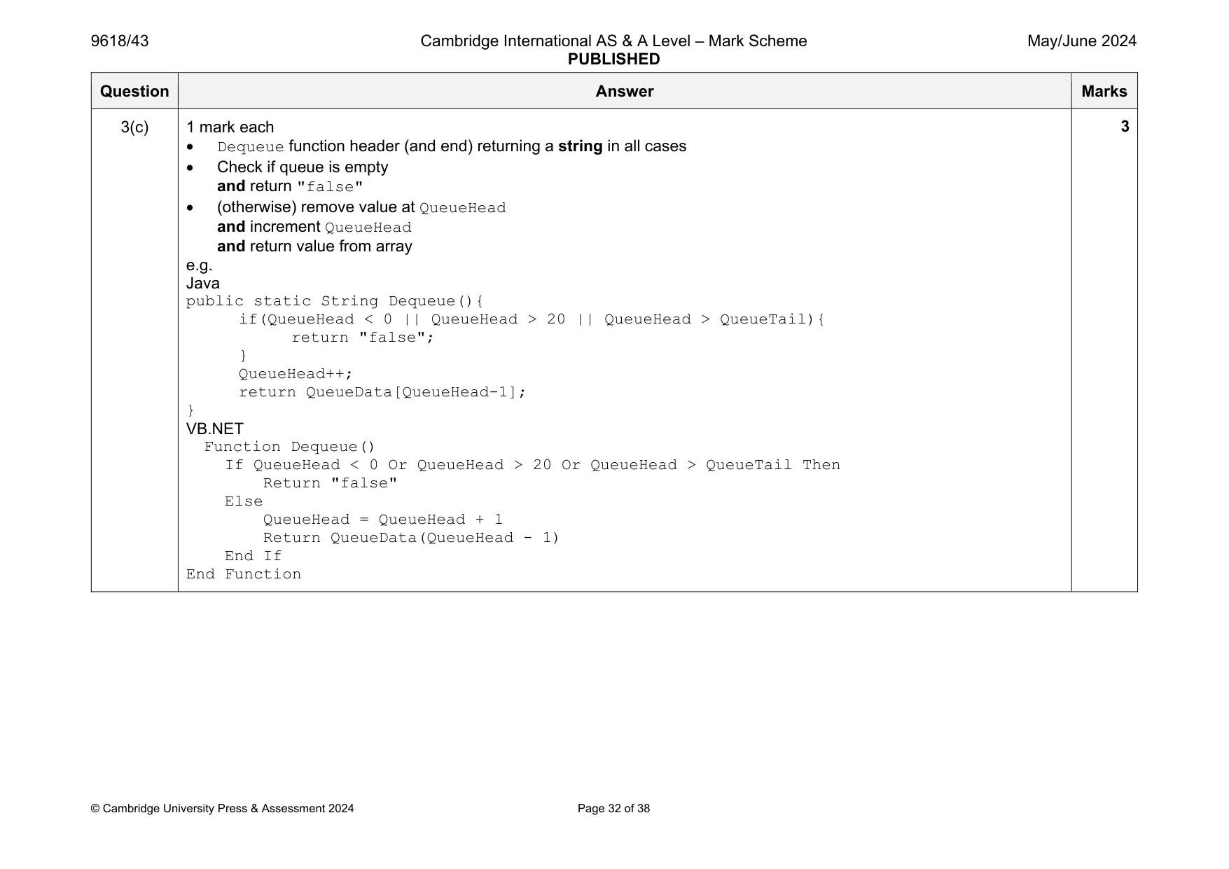 Mark scheme, page 32 of 38