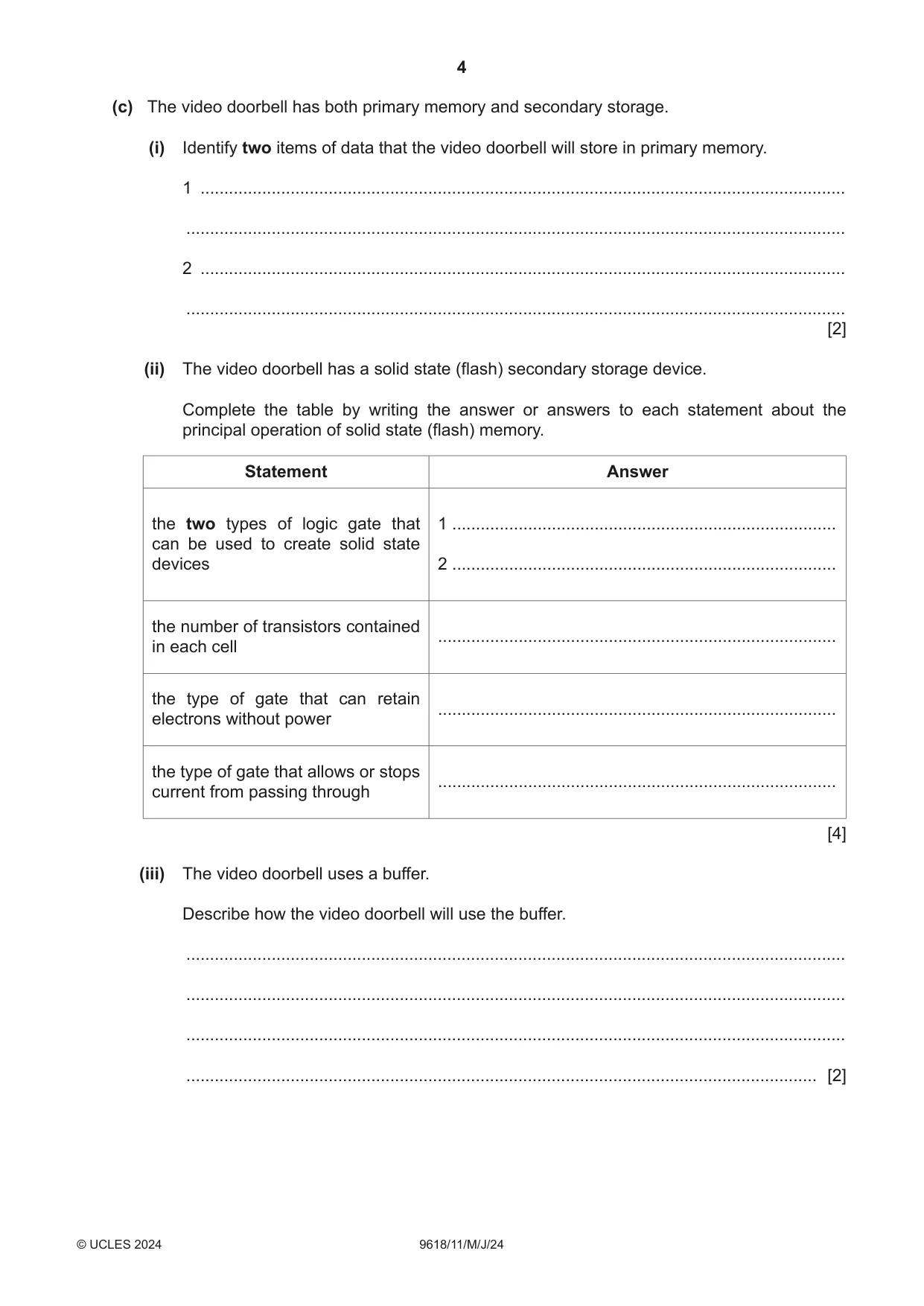 Cambridge A Level Computer Science 9618 2024 May/June Paper 1 · Variant 1 question paper, page 4 of 16