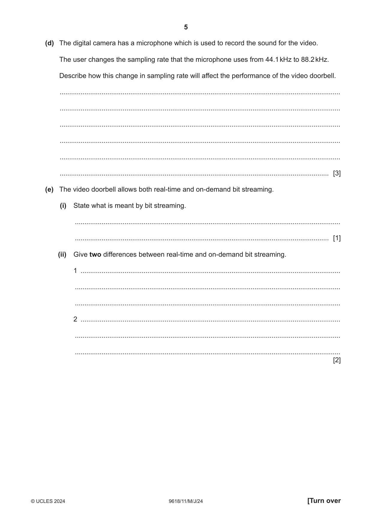 Cambridge A Level Computer Science 9618 2024 May/June Paper 1 · Variant 1 question paper, page 5 of 16