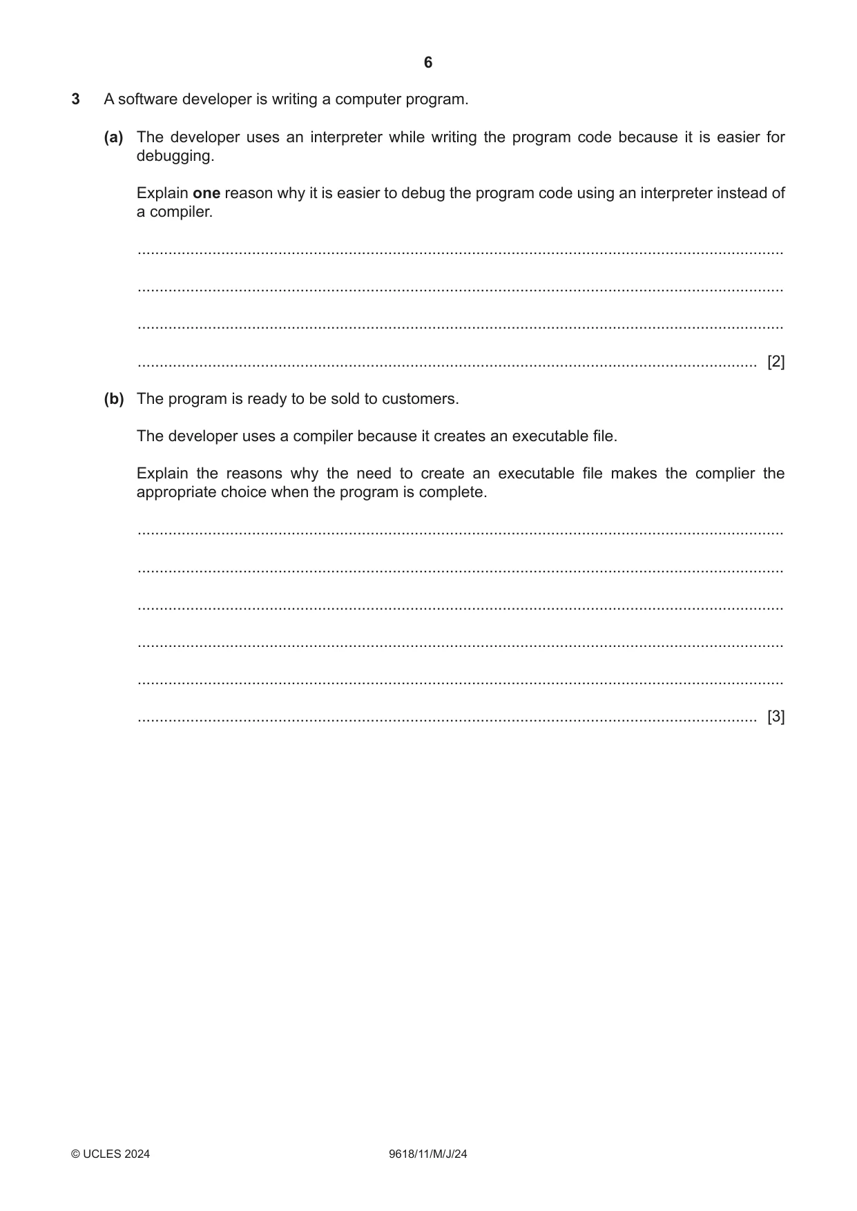 Cambridge A Level Computer Science 9618 2024 May/June Paper 1 · Variant 1 question paper, page 6 of 16