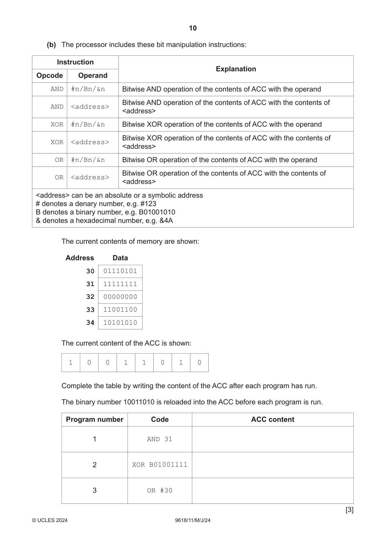 Cambridge A Level Computer Science 9618 2024 May/June Paper 1 · Variant 1 question paper, page 10 of 16