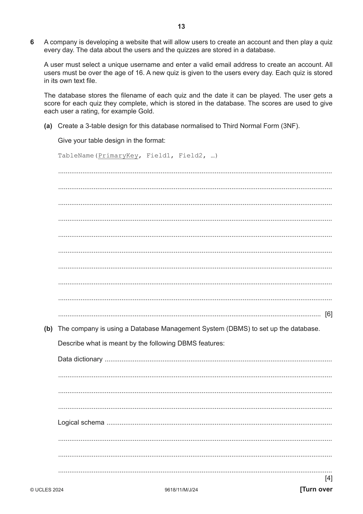 Cambridge A Level Computer Science 9618 2024 May/June Paper 1 · Variant 1 question paper, page 13 of 16