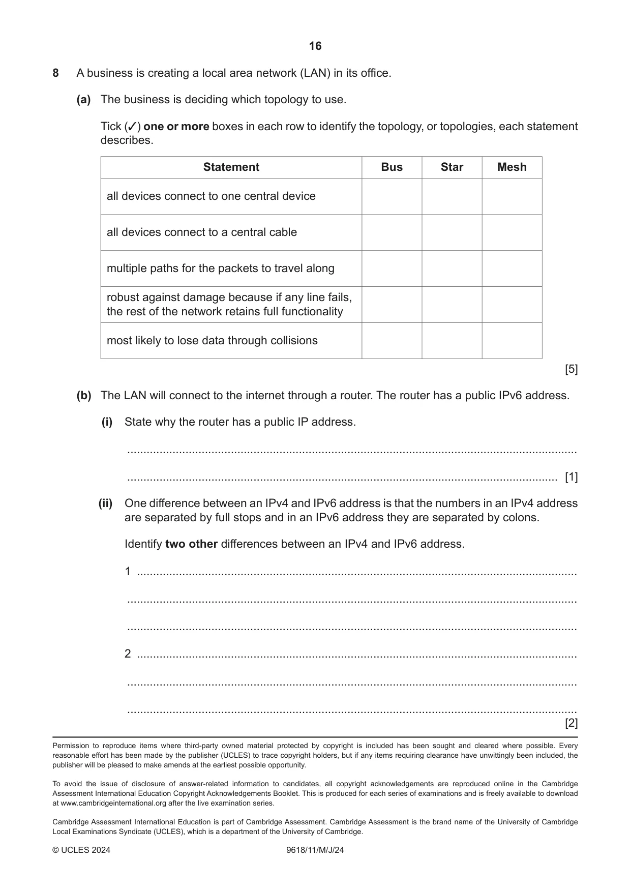 Cambridge A Level Computer Science 9618 2024 May/June Paper 1 · Variant 1 question paper, page 16 of 16