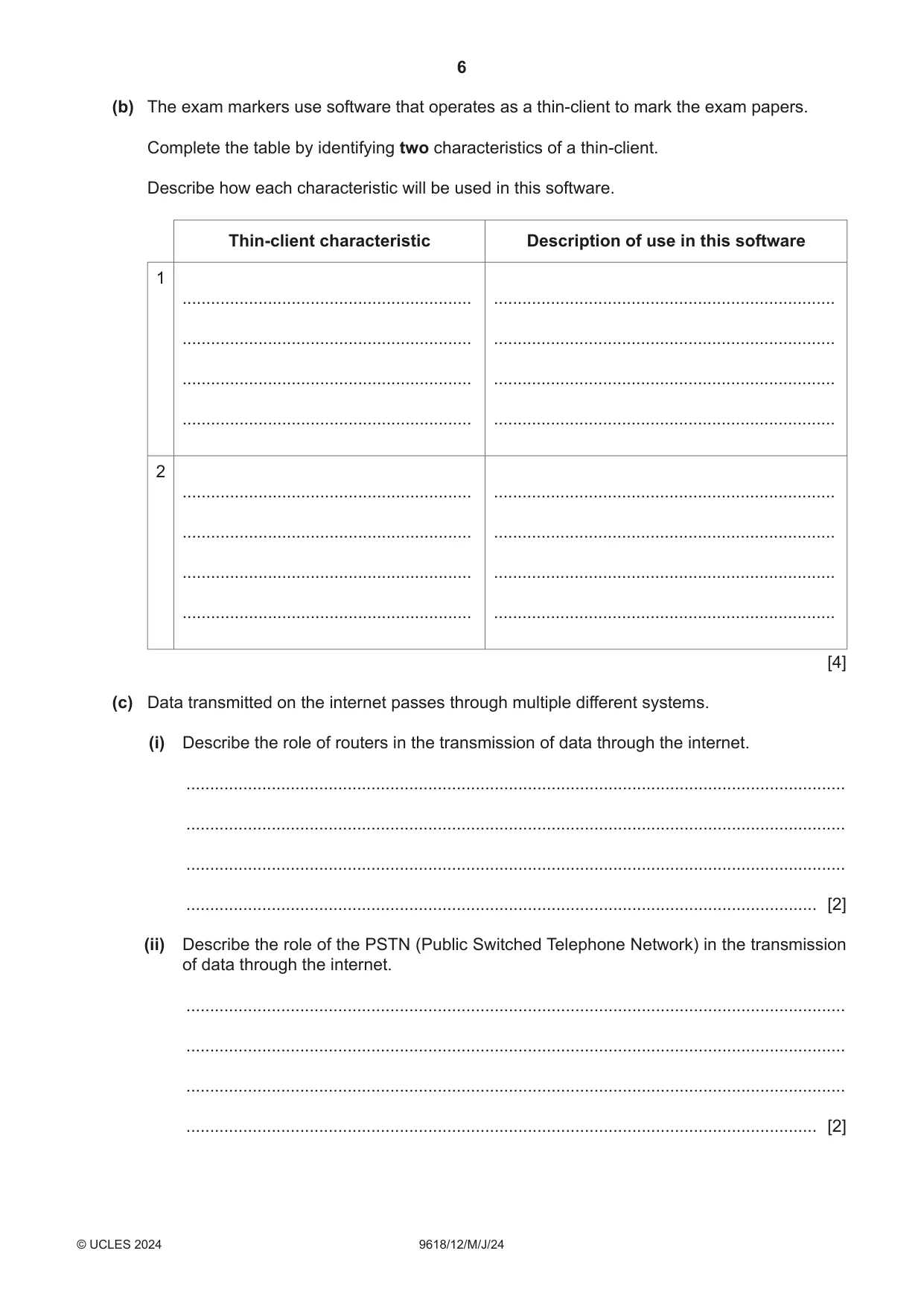 Cambridge A Level Computer Science 9618 2024 May/June Paper 1 · Variant 2 question paper, page 6 of 16