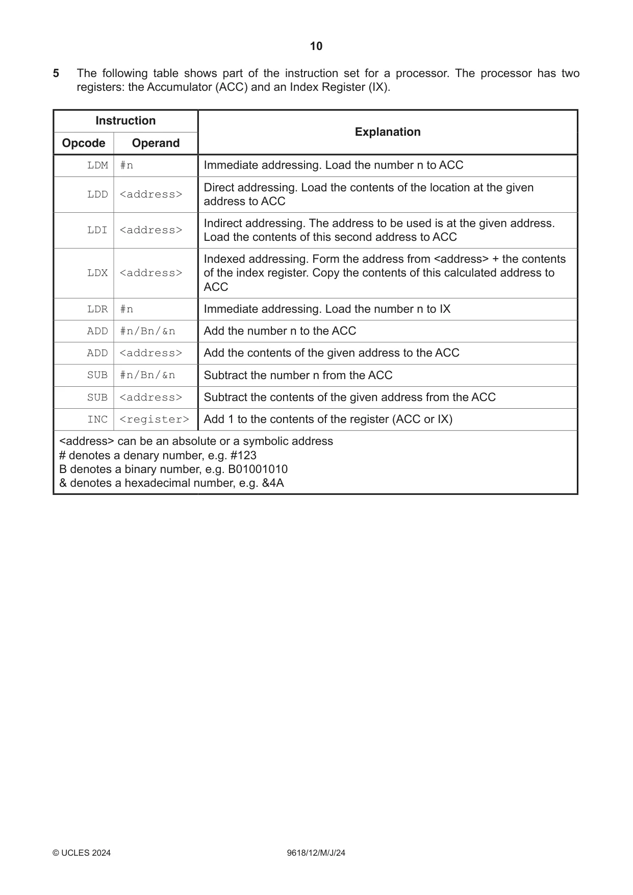Cambridge A Level Computer Science 9618 2024 May/June Paper 1 · Variant 2 question paper, page 10 of 16