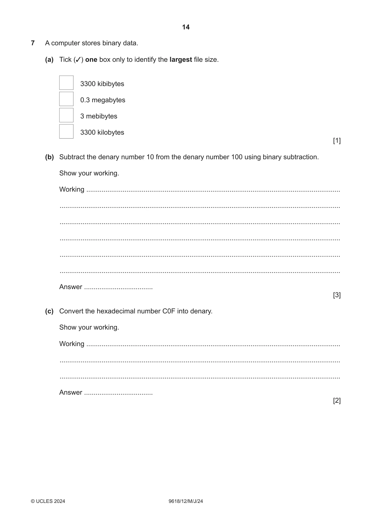 Cambridge A Level Computer Science 9618 2024 May/June Paper 1 · Variant 2 question paper, page 14 of 16