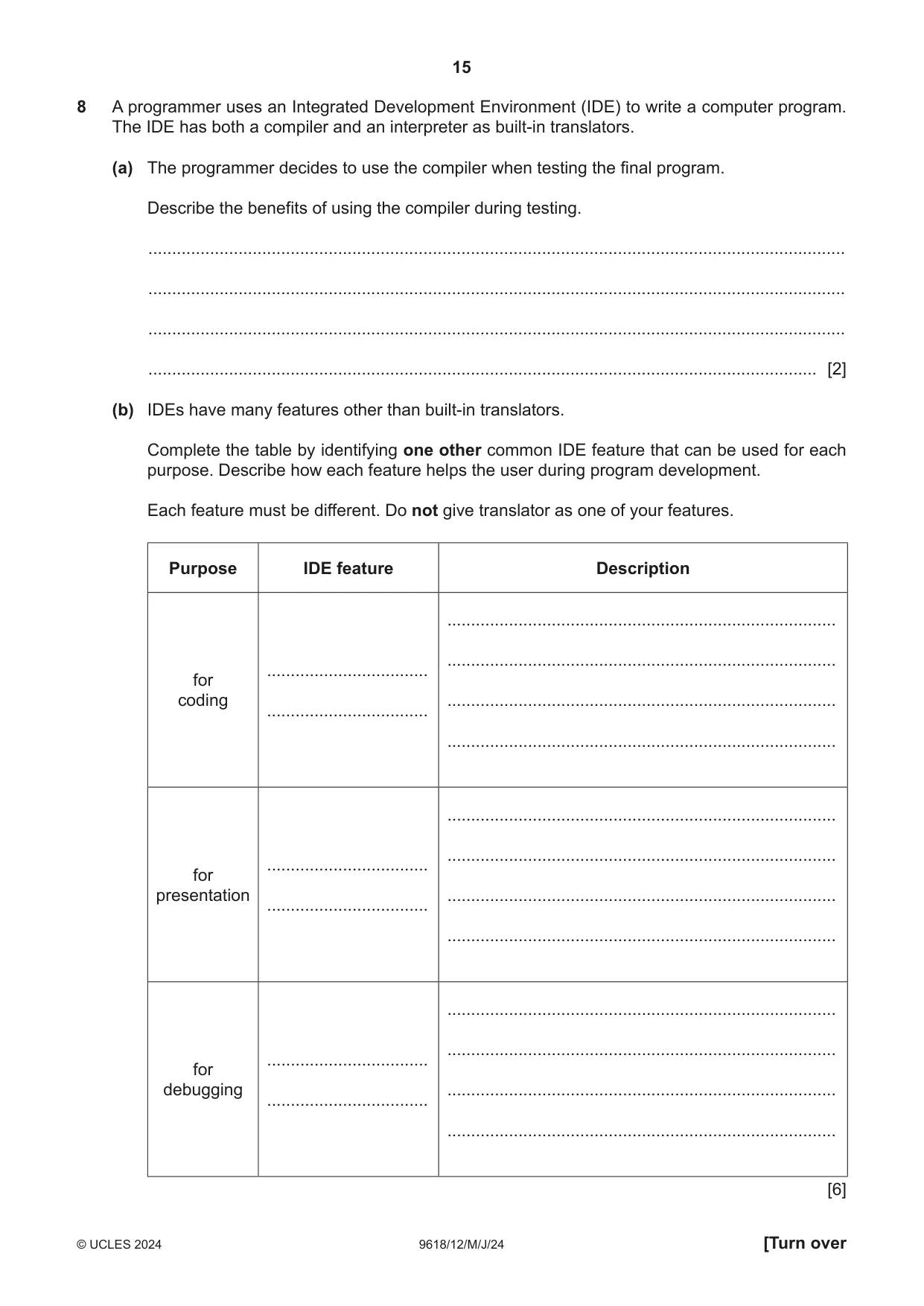 Cambridge A Level Computer Science 9618 2024 May/June Paper 1 · Variant 2 question paper, page 15 of 16