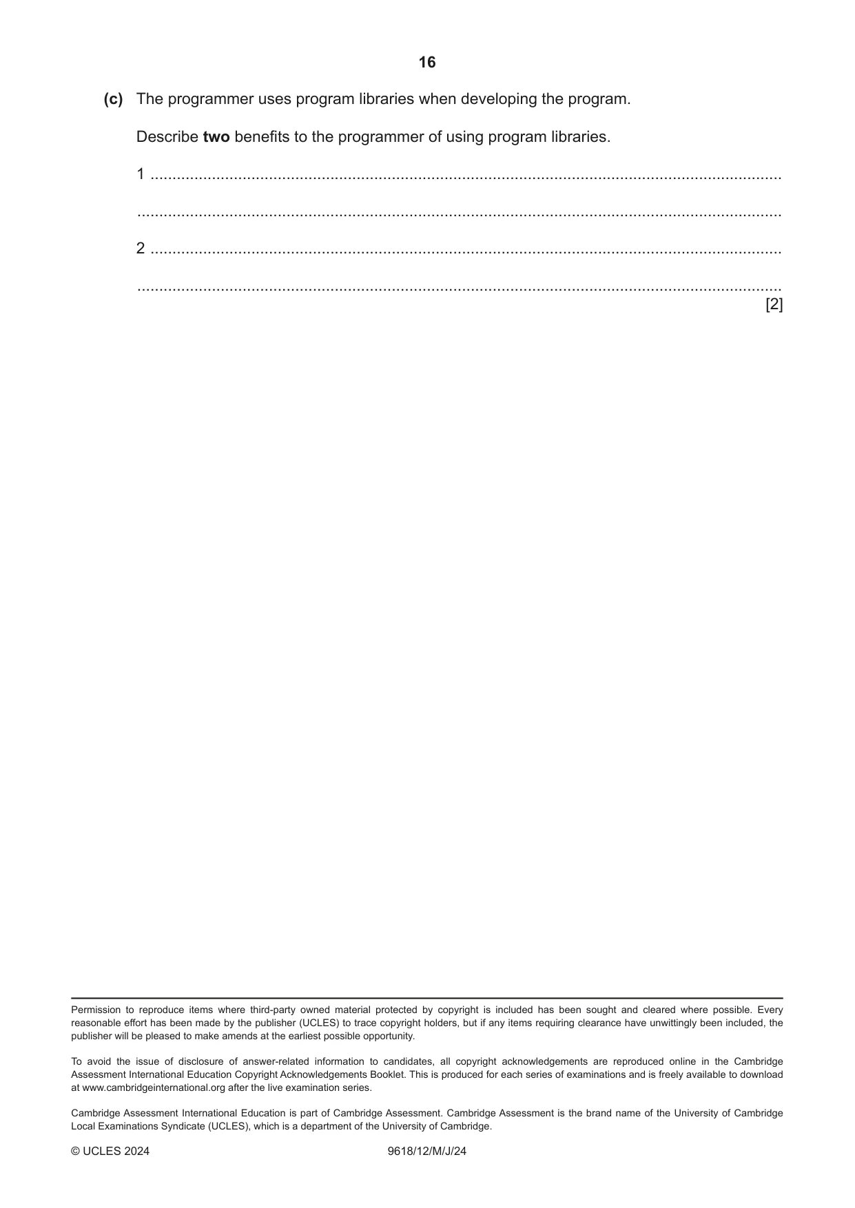 Cambridge A Level Computer Science 9618 2024 May/June Paper 1 · Variant 2 question paper, page 16 of 16