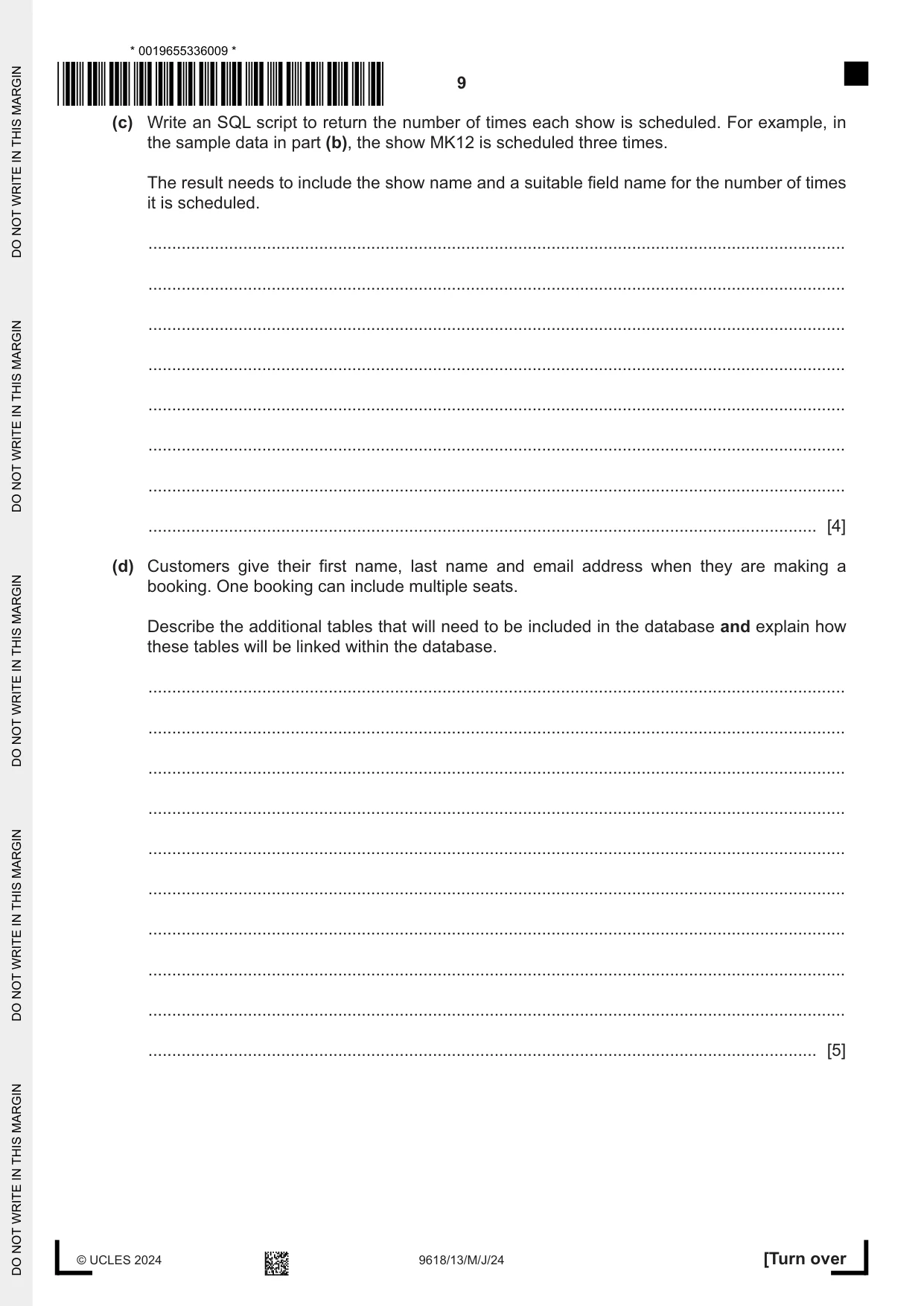 Cambridge A Level Computer Science 9618 2024 May/June Paper 1 · Variant 3 question paper, page 9 of 16