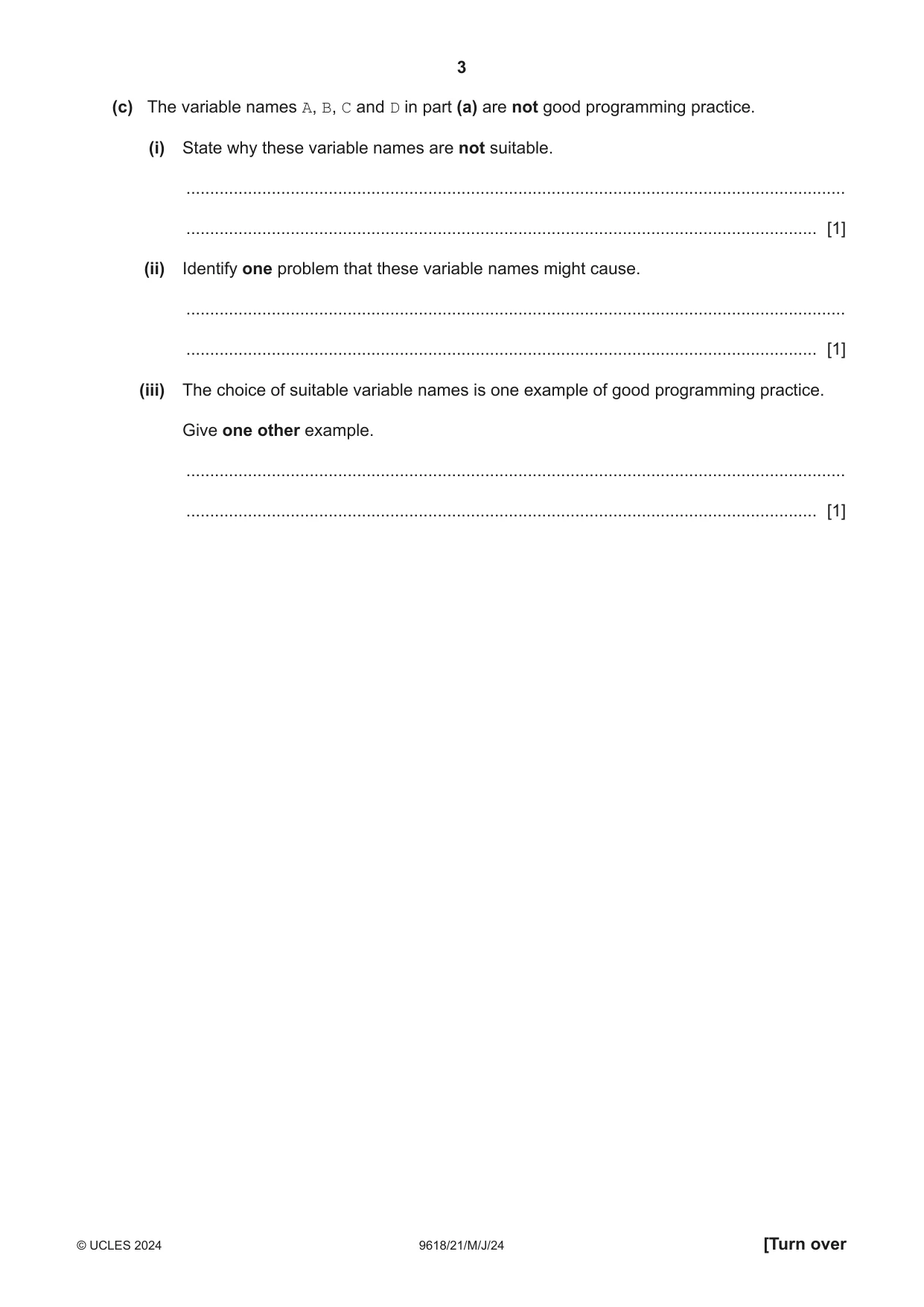 Cambridge A Level Computer Science 9618 2024 May/June Paper 2 · Variant 1 question paper, page 3 of 24