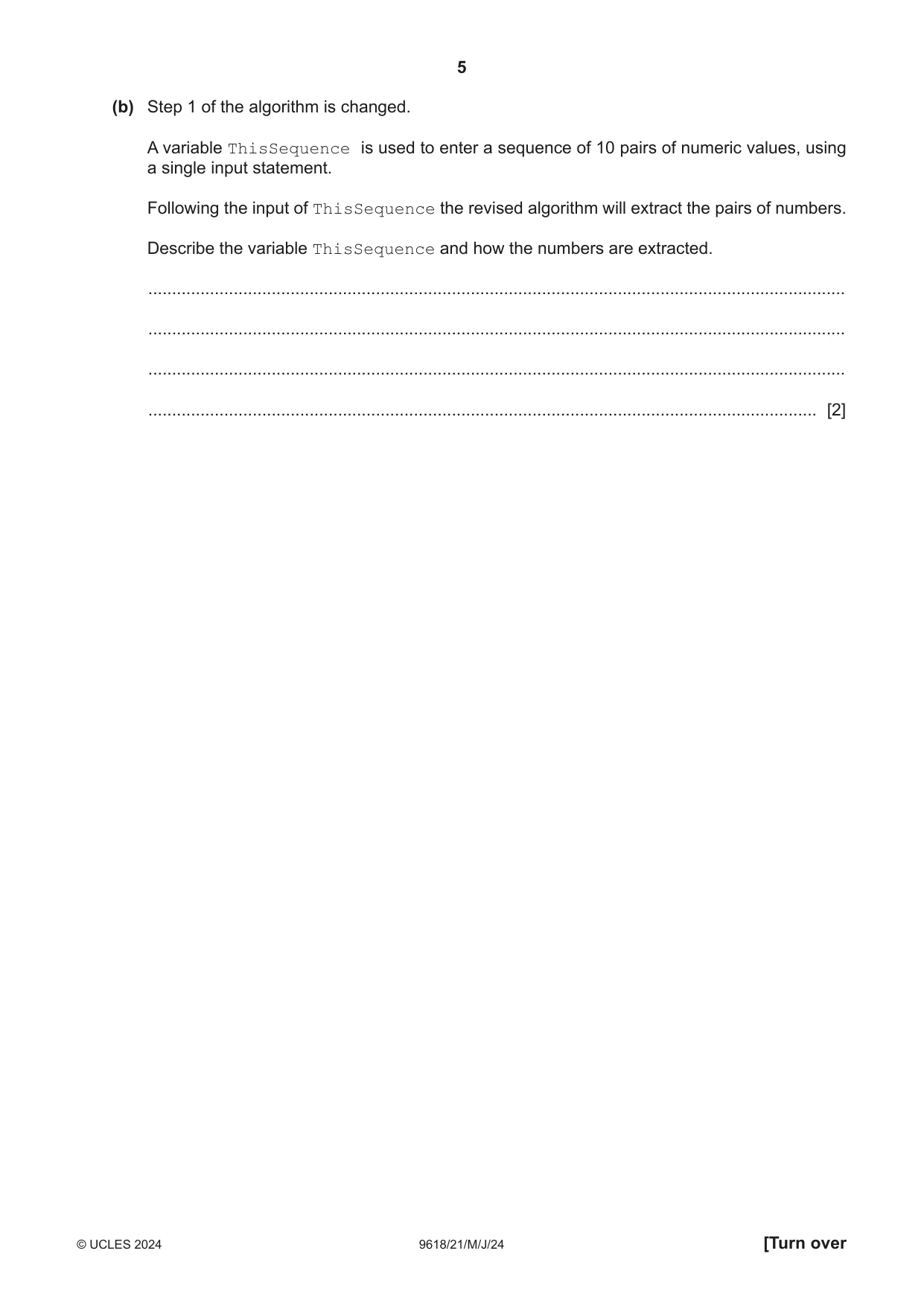 Cambridge A Level Computer Science 9618 2024 May/June Paper 2 · Variant 1 question paper, page 5 of 24