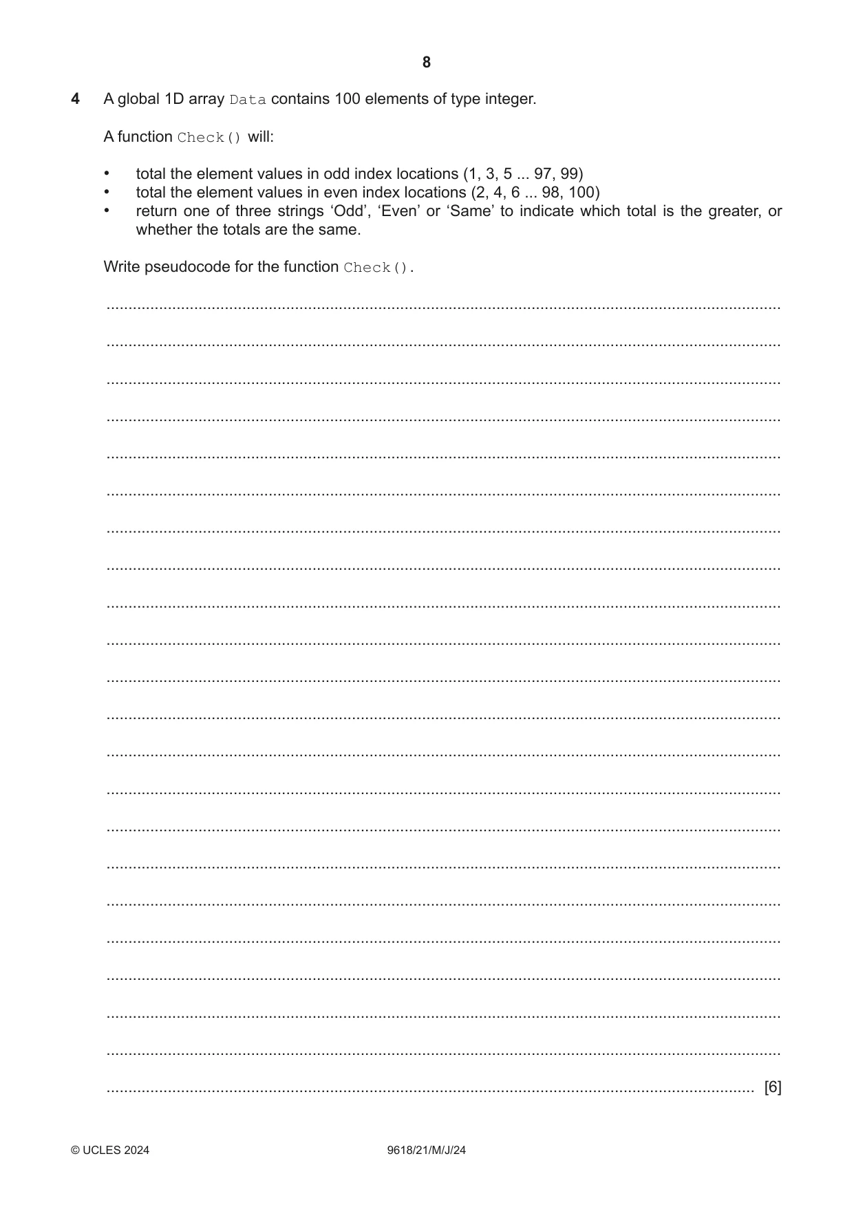 Cambridge A Level Computer Science 9618 2024 May/June Paper 2 · Variant 1 question paper, page 8 of 24